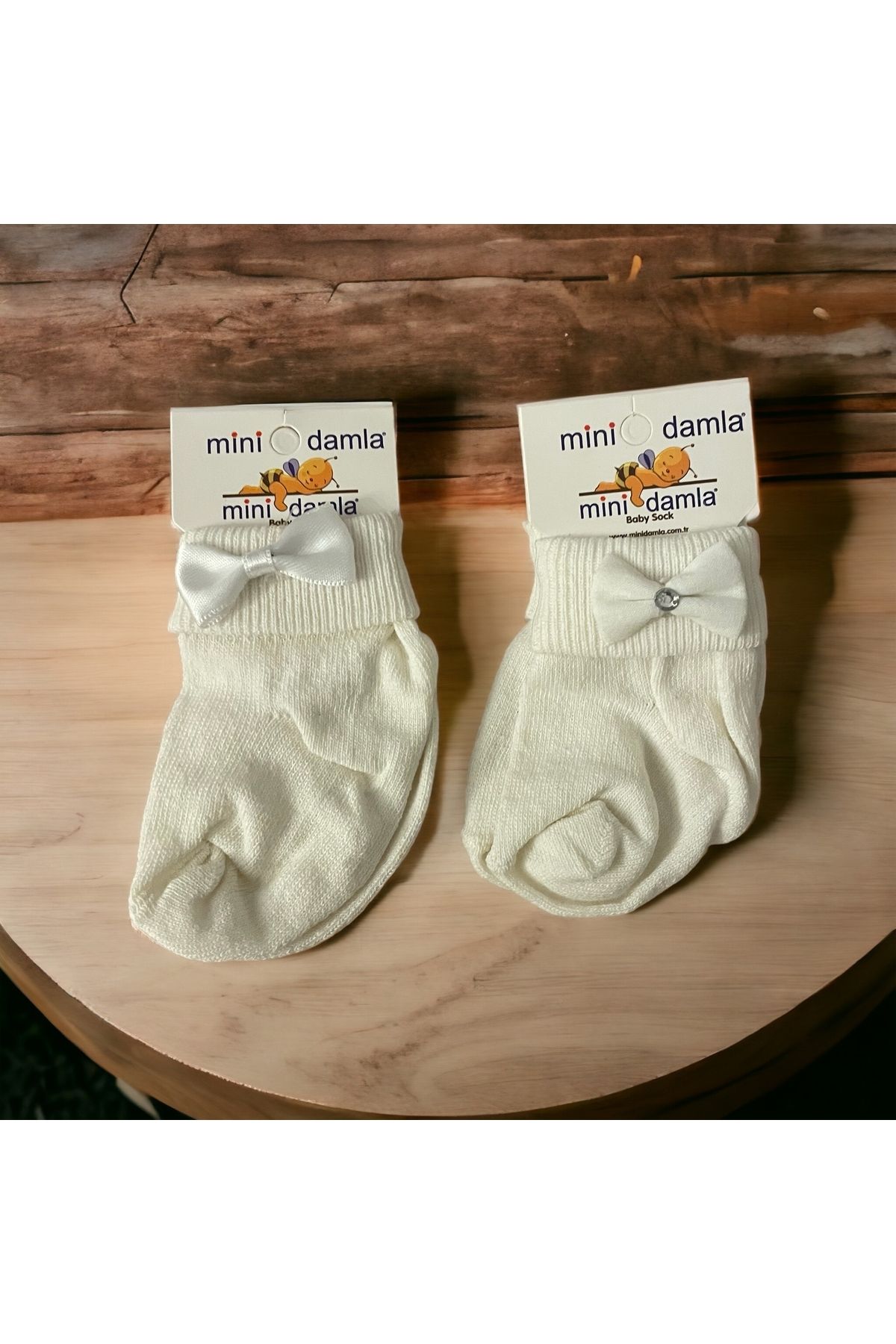 Minidamla 2’li Beyaz Kurdeleli Bebek Çorabı