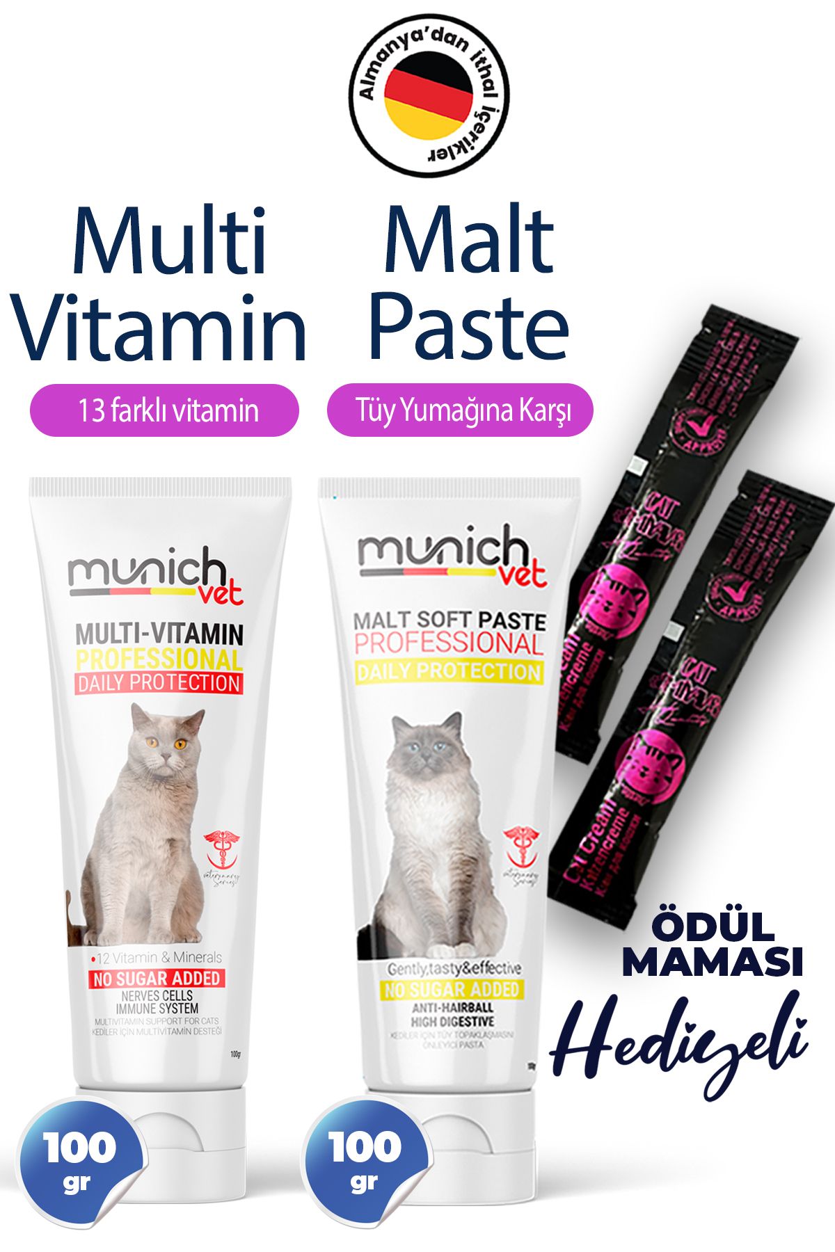 Munich Vet 2'li Set Multi Vitamin 100 gr Malt Paste Tüy Yumağı Önleyici 100 Gr(MEMNUNİYET GARANTİLİ)