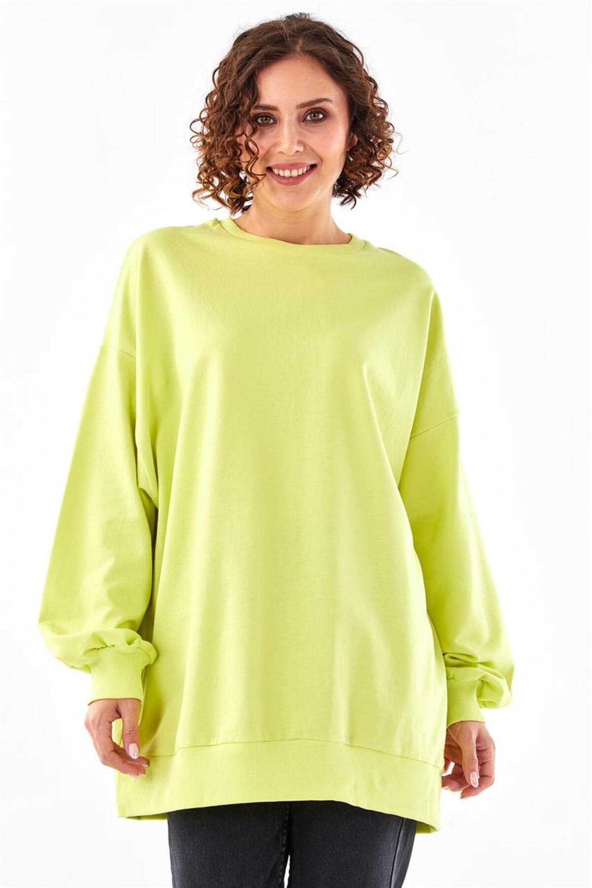 Levidor Oversize Basic Açık Yeşil Sweatshirt