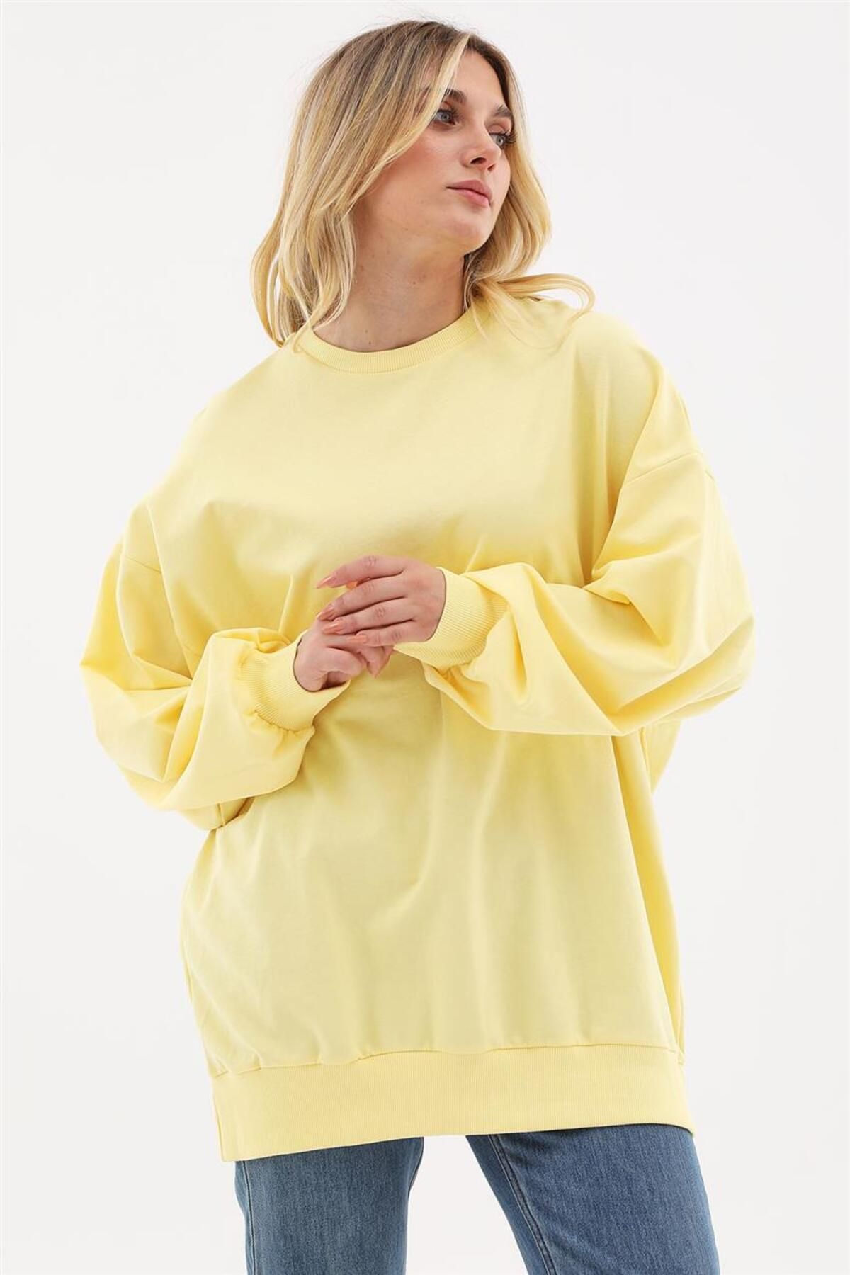 Levidor Oversize Basic Sarı Sweatshirt
