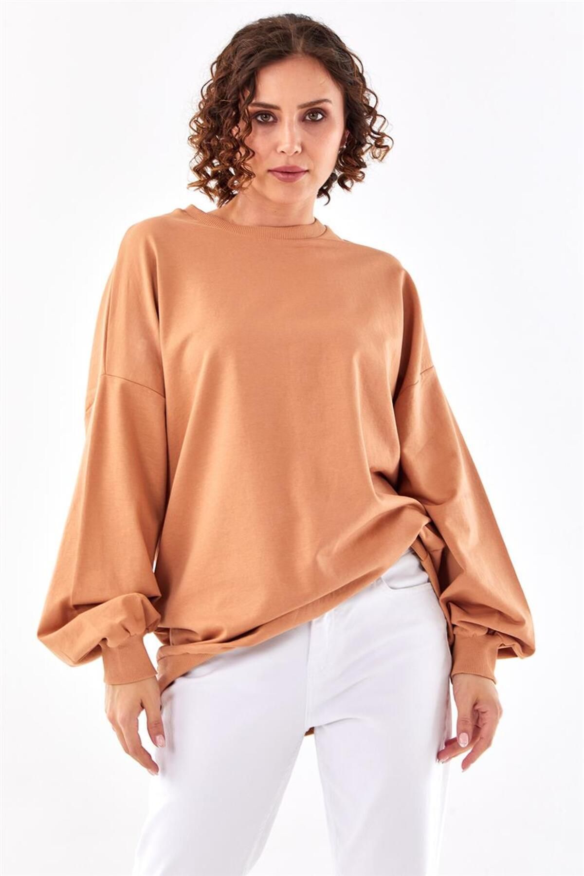 Levidor Oversize Basic Camel Sweatshirt