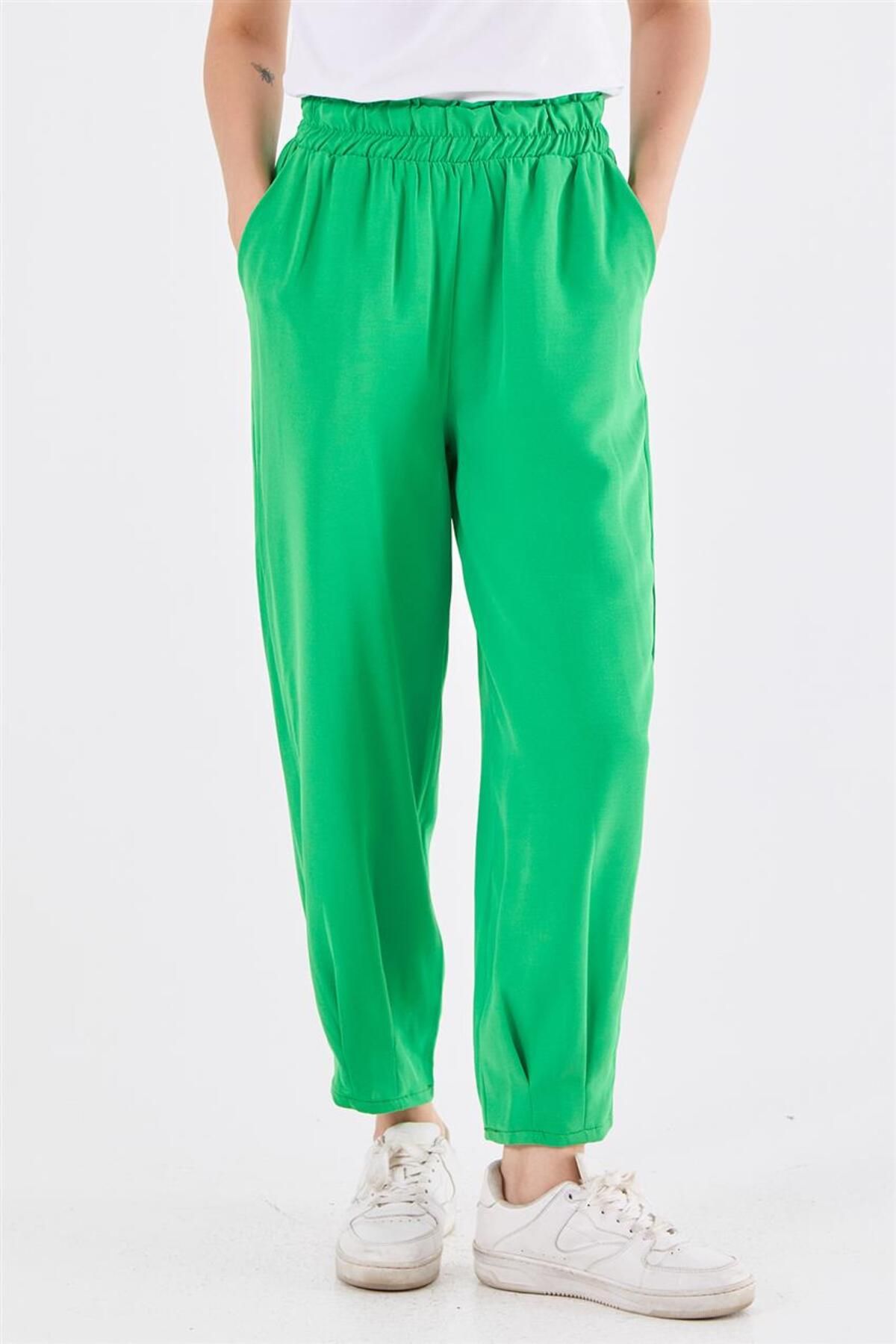 Loreen Dar Paça Dökümlü Yeşil Pantolon