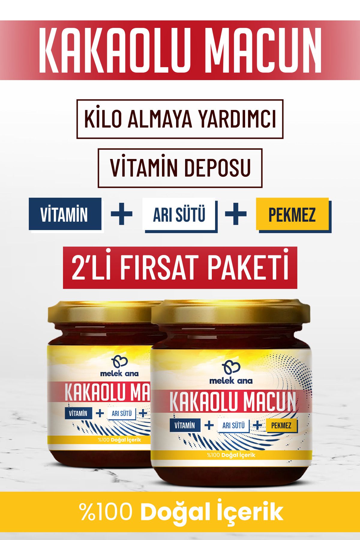Melek Ana Kakaolu, Vitaminli Arı Sütlü Iştah Açıcı - Kilo Aldırıcı Bitkisel Macun ( 2 Li Set )