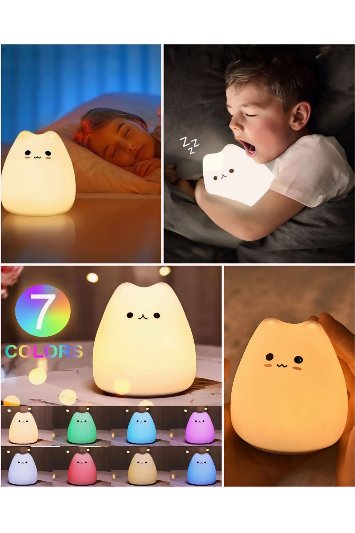 Mi-ÇA HOME Yeni Besil Sevimli Renk Değiştiren Pilli Dokunmatik Kedi Gece Lambası/çocuk Başucu Lambası