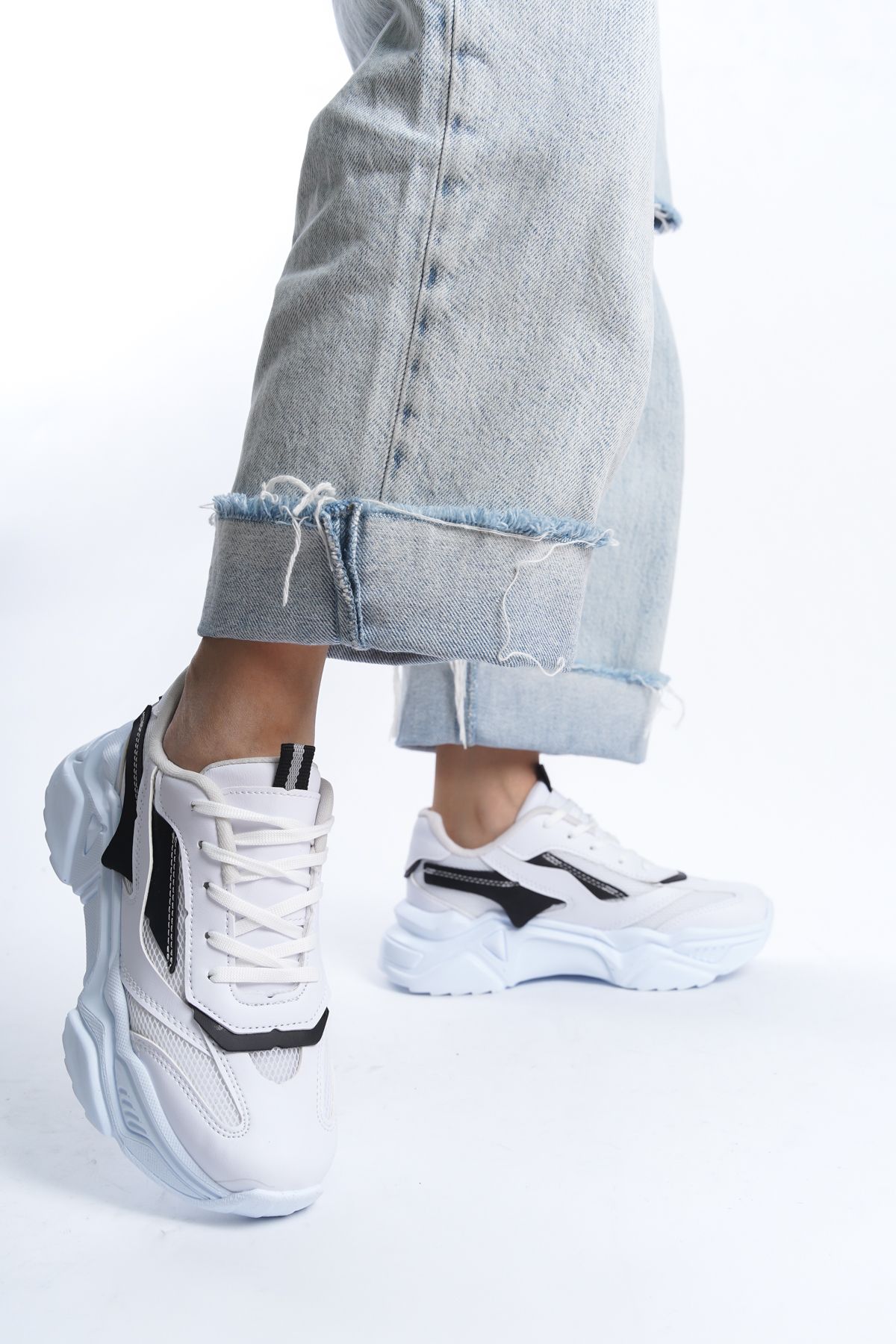 ayakkabıhavuzu Kadın Beyaz S. Bağcıklı Günlük Rahat Tarz Taban Sneaker