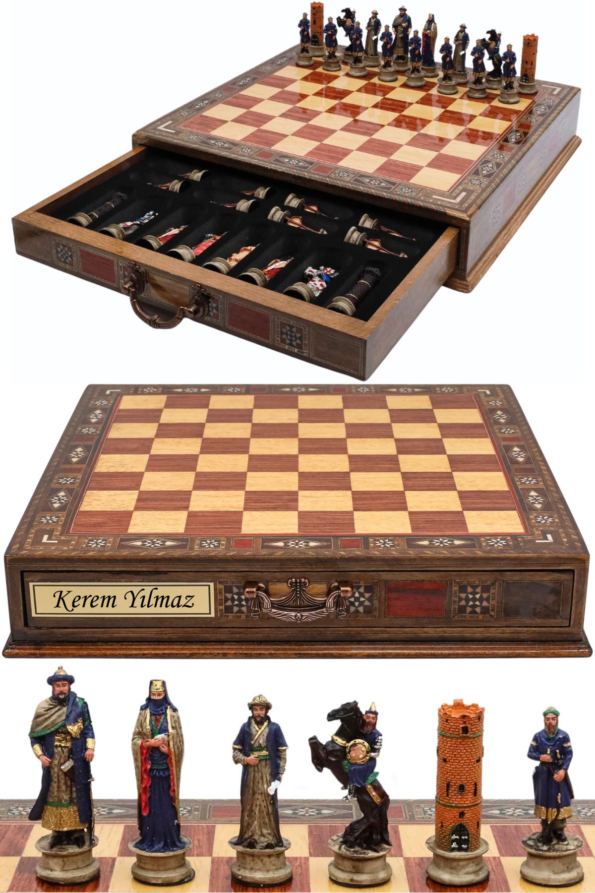 Cooper Chess Premium Büyük El Yapımı Çekmeceli Satranç Takımı – Selahaddin Eyyubi ve Haçlı Ordusu Kudüs’ün Fethi