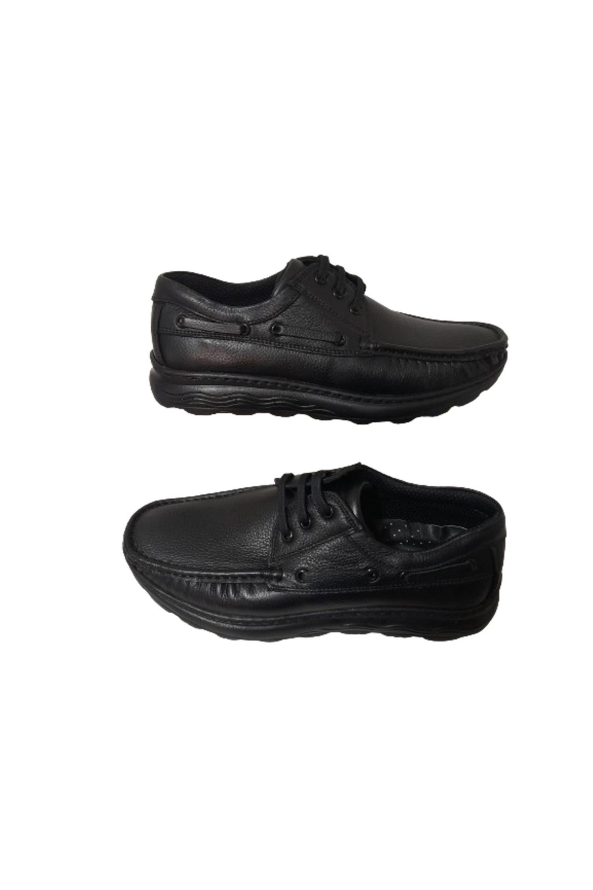 Modesa Erkek Siyah Deri Bağcıklı Ortopedik  Model Günlük Klasik Şık Ayakkabı