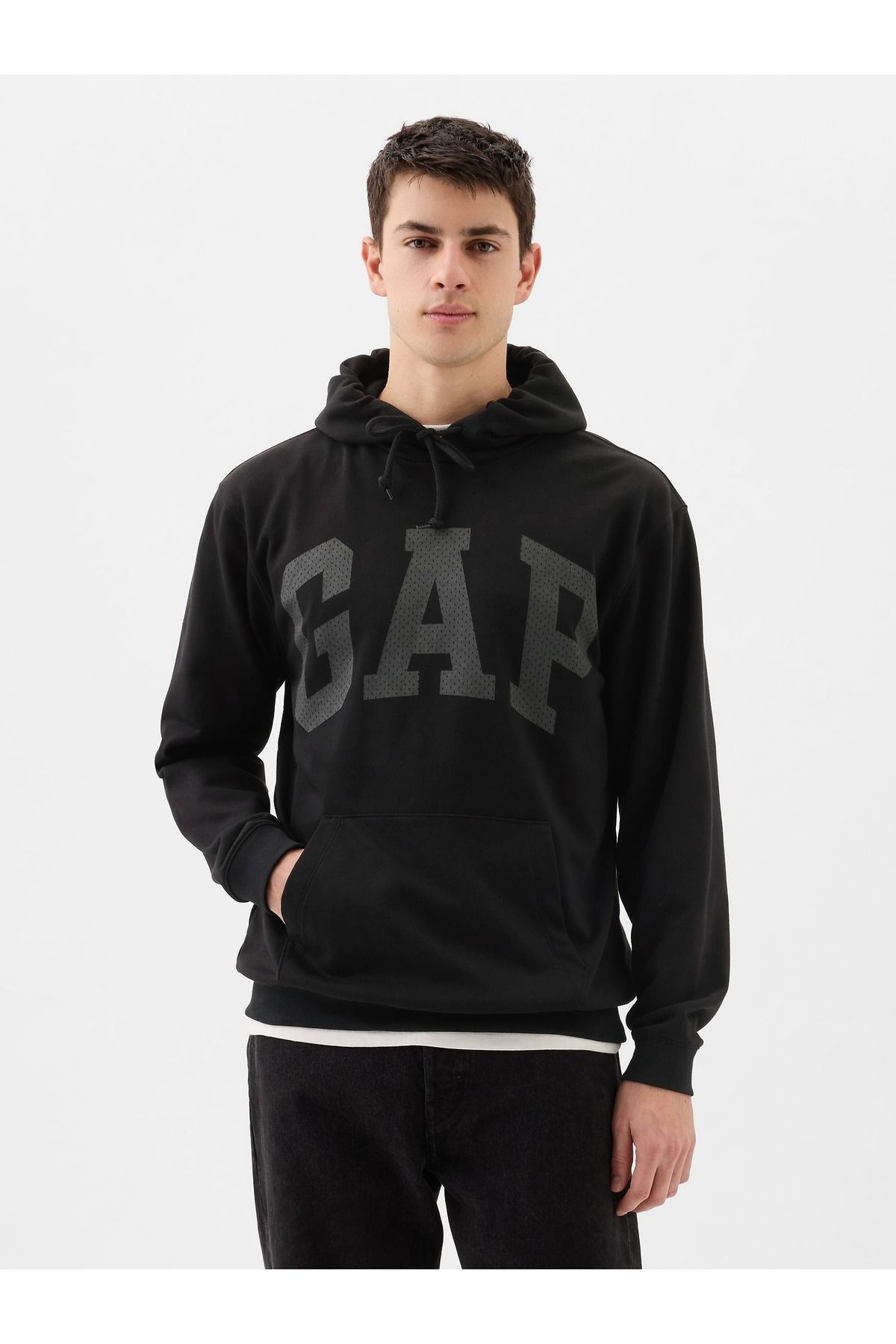 GAP Erkek Siyah Gap Logo Fransız Havlu Kumaş Sweatshirt