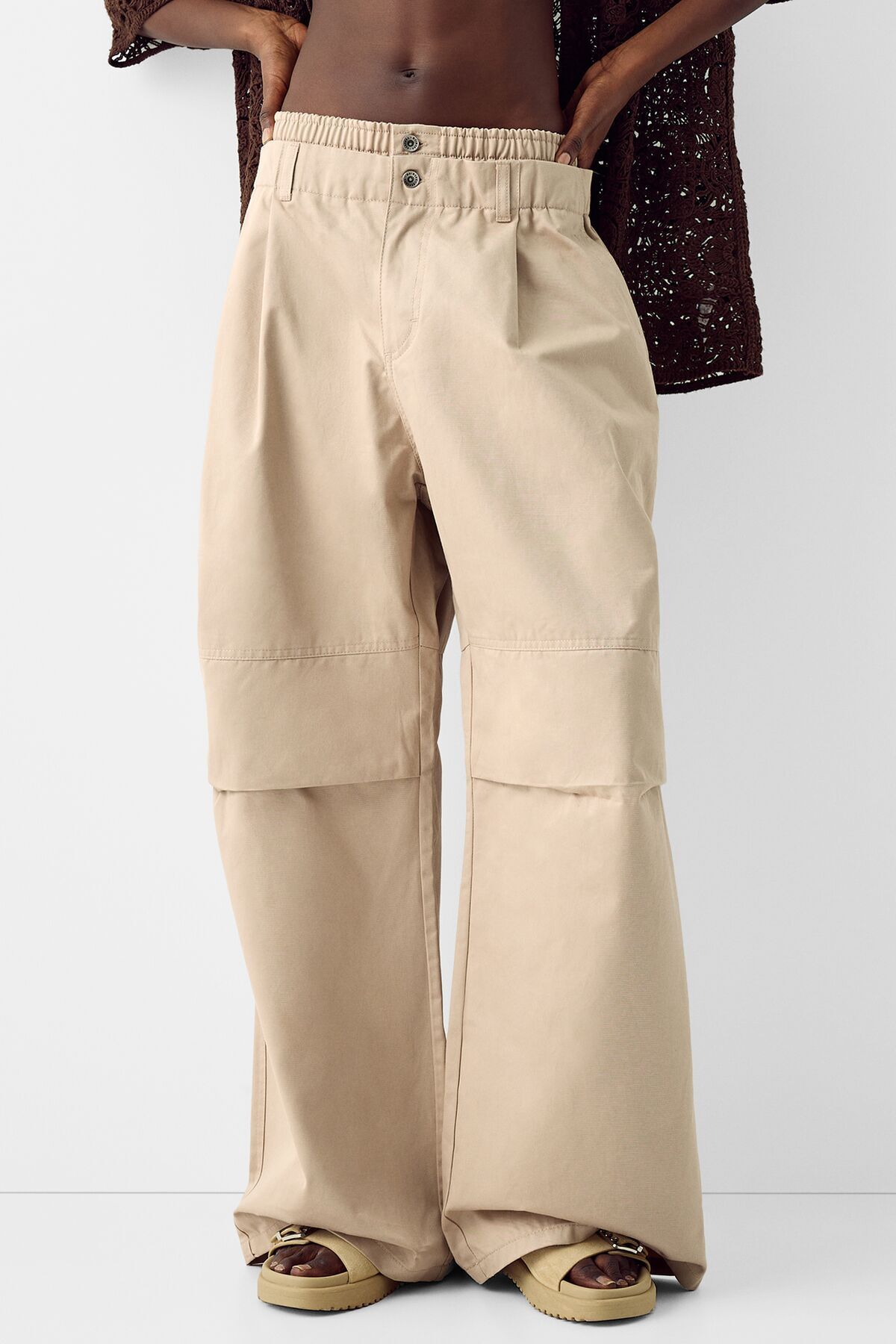 Bershka Fitilli kumaş çift bel bantlı pantolon