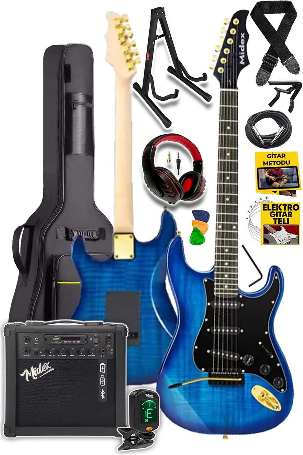 Midex Glc-40bl-amp Elektro Gitar Seti 25 Watt Şarjlı Bt Amfi Kulaklık Ve Full Set