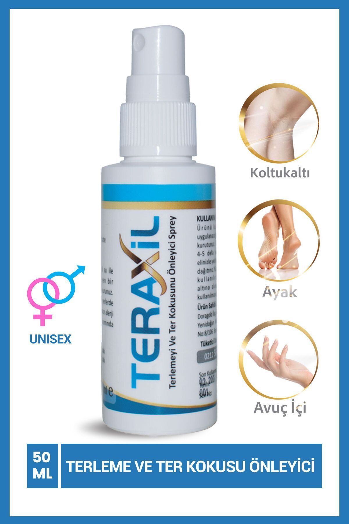 Teraxil El, Ayak, Koltuk Altı Terleme Ve Ter Kokusu Önleyici Sprey Deodorant Antiperspirant Unisex 50 ml