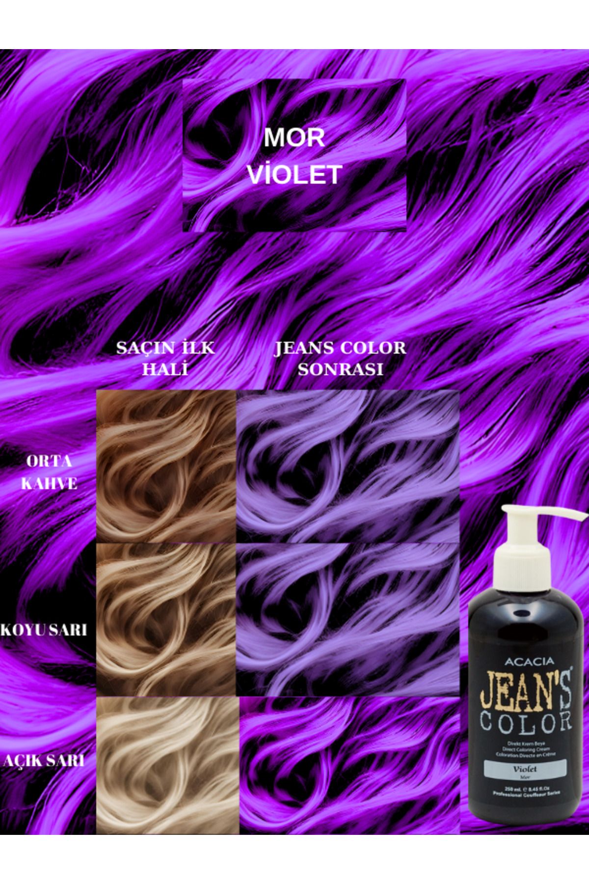 Acacia Jean's Color Mor 250ml. Violet Amonyaksız Balyaj Renkli Saç Boyası