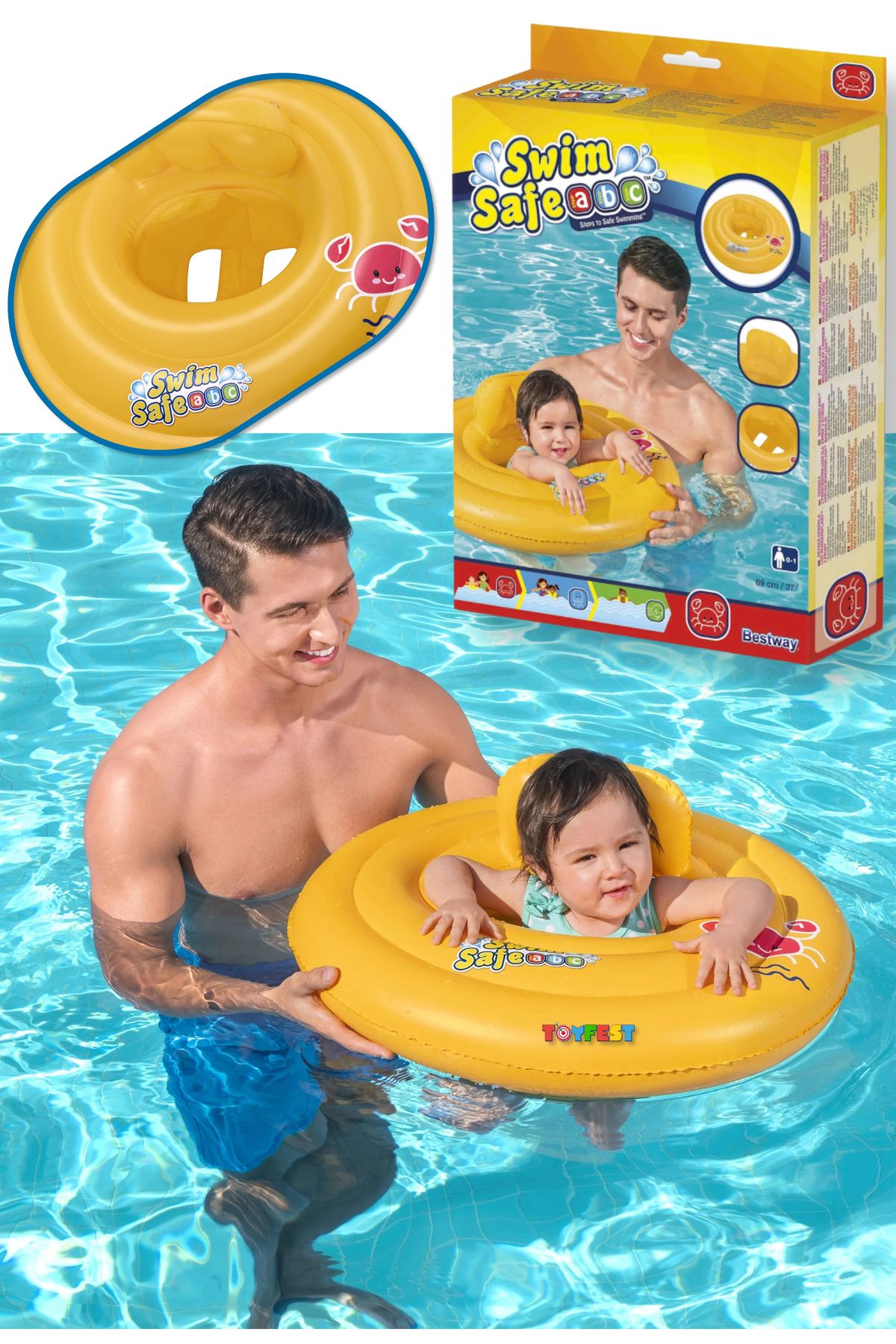 TOYFEST Swim Safe Step A Oturaklı Ayak Geçmeli Bebek Yüzme Simidi - 6 Ay - 18 Ay