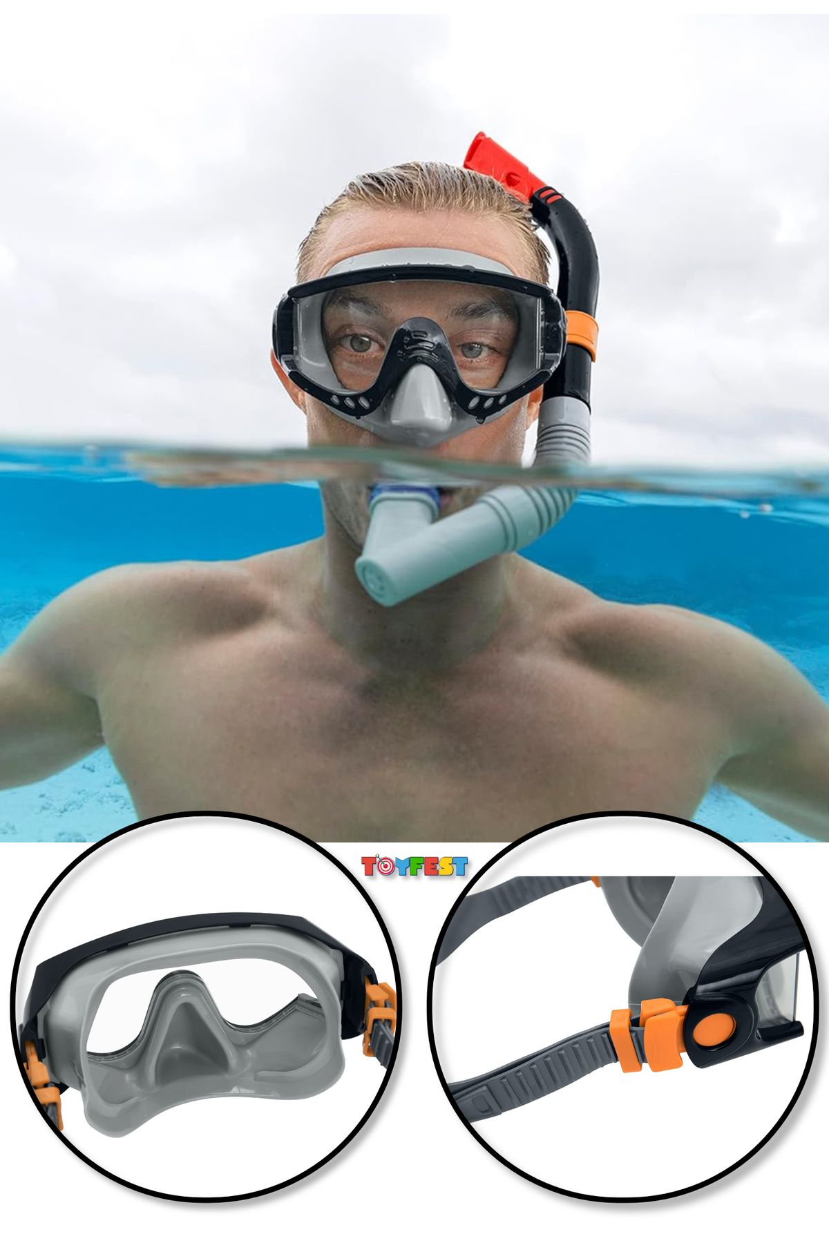 TOYFEST Spark Wave Snorkel Set Dalış Maskesi Deniz Havuz Yüzücü Gözlüğü Gözlük Maske- Siyah - (14 Yaş Üstü )