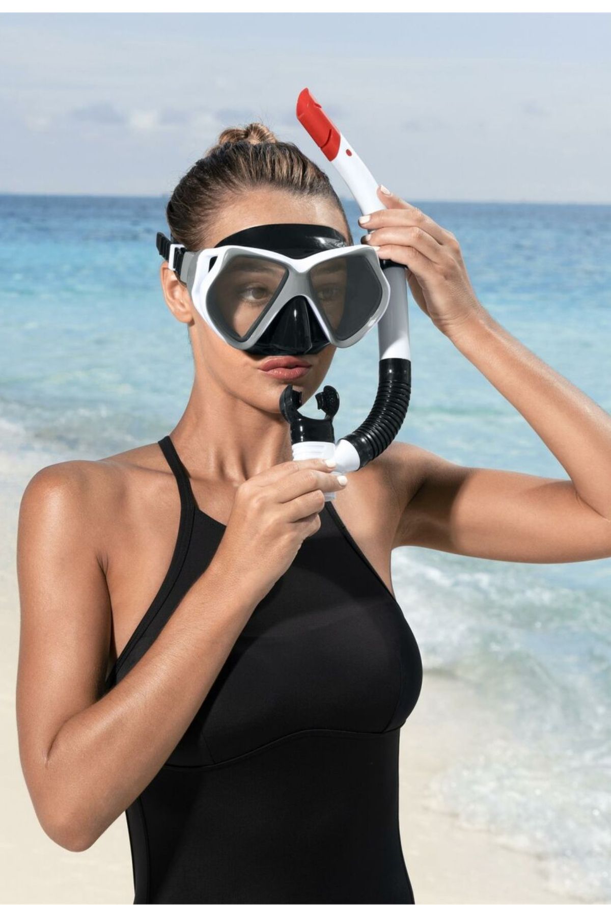 TOYFEST Dominator Pro Snorkel Set Dalış Maskesi Deniz Yüzücü Gözlüğü Gözlük Maske - Beyaz - (14 Yaş Üstü )