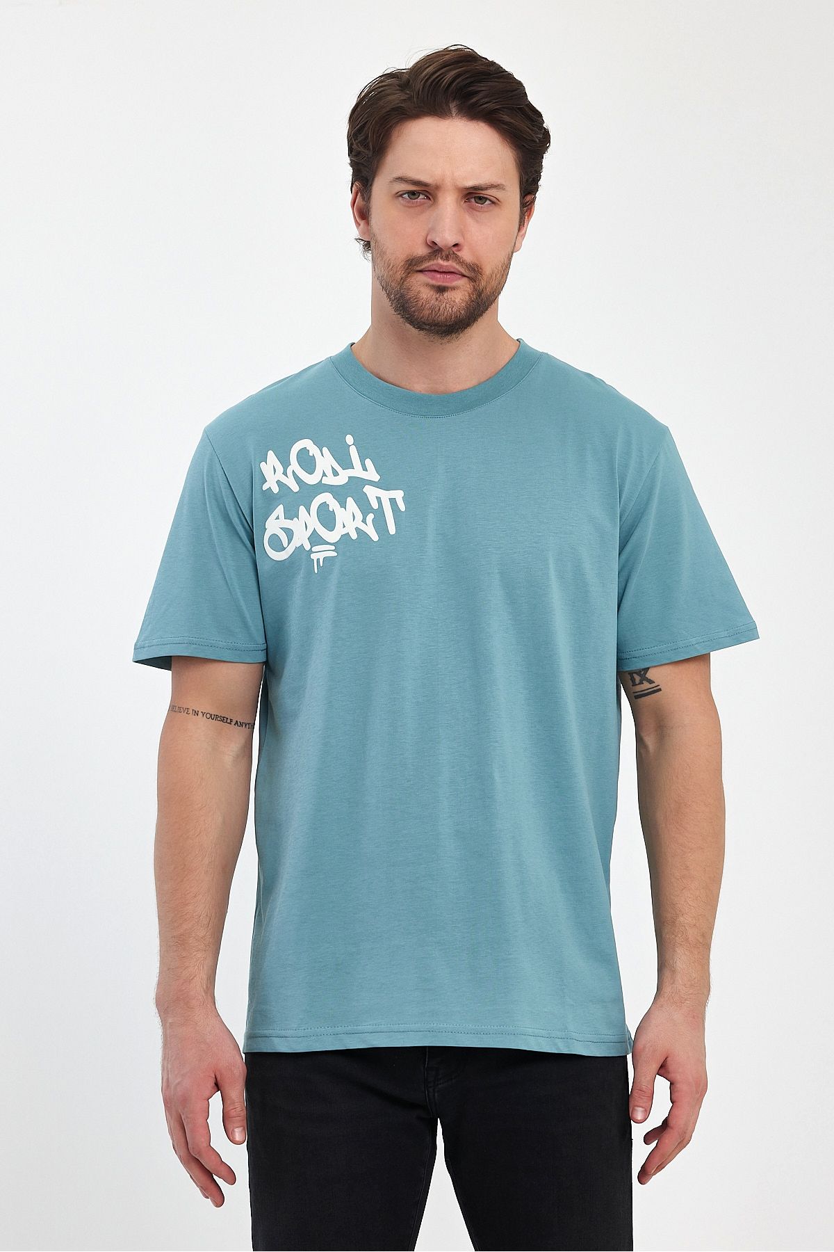 Rodi Erkek Arkası Baskılı Bisiklet Yaka T-shirt 2744