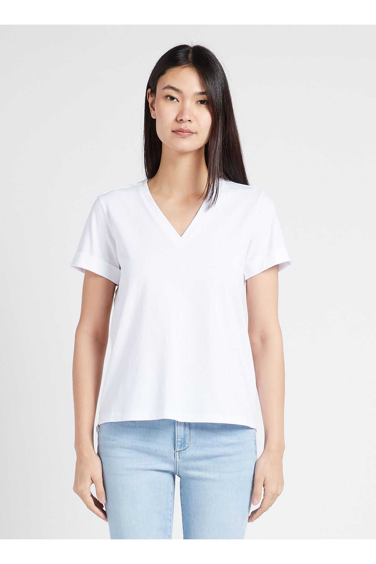 Liu Jo Kadın V Yaka Kısa Kollu Beyaz T-Shirt MA4398J4710-11111