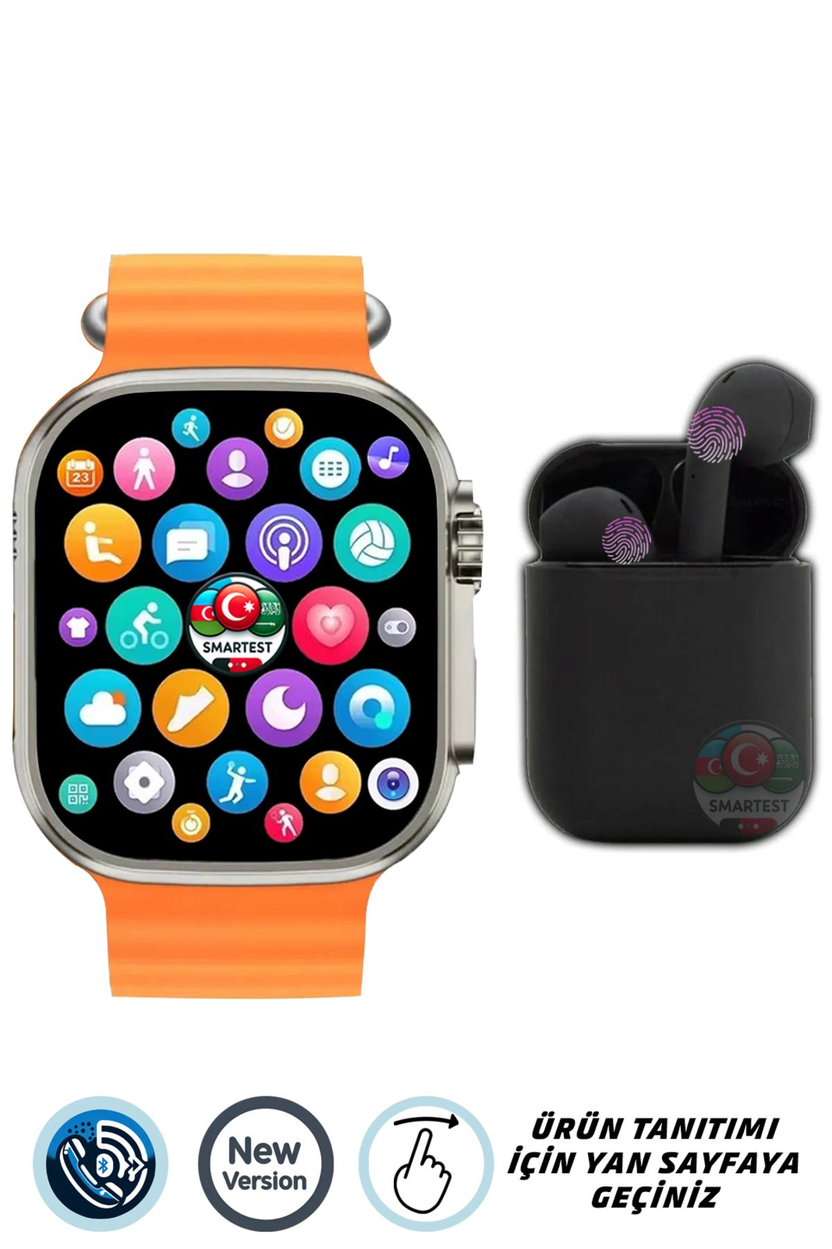 SMARTEST Arama Özellikli ve Tüm Telefonlarla Uyumlu Türkçe Yeni Ultra Akıllı Saat ve Bluetooth Kulaklık