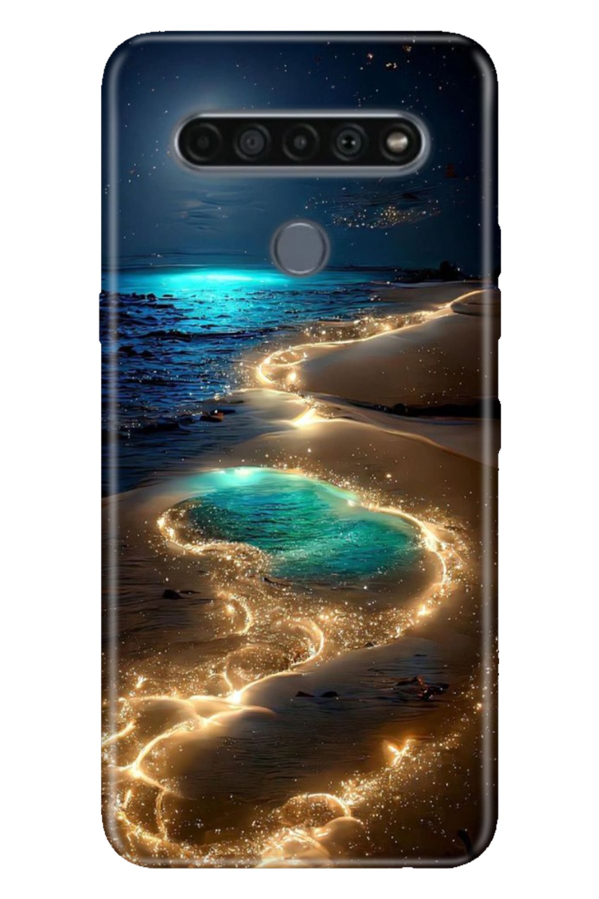 LG K61 Uyumlu Kılıf Resimli Desenli Silikon Golden Beach
