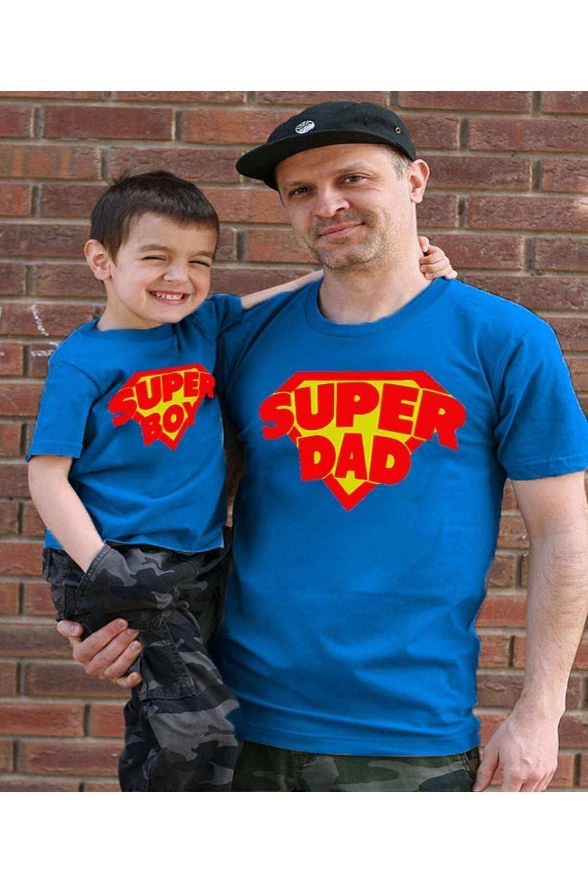 Tshirthane Super Dad Super Boy Baba Oğul Tişört (TEKLİ ÜRÜNDÜR KOMBİN YAPMAK İÇİN 2 ADET SEPETE EKLEYİNİZ)