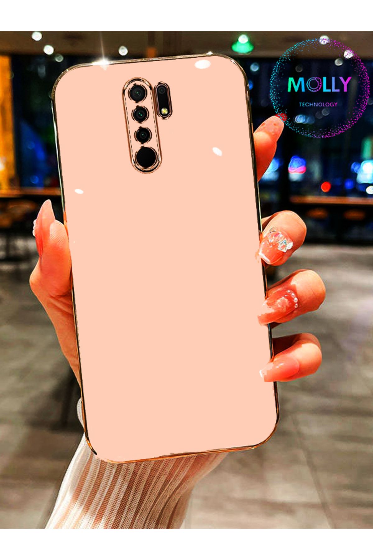 Molly Technology Xiaomi Redmi 9 Için Rose Kenarları Gold Detaylı Lüks Silikon Kılıf