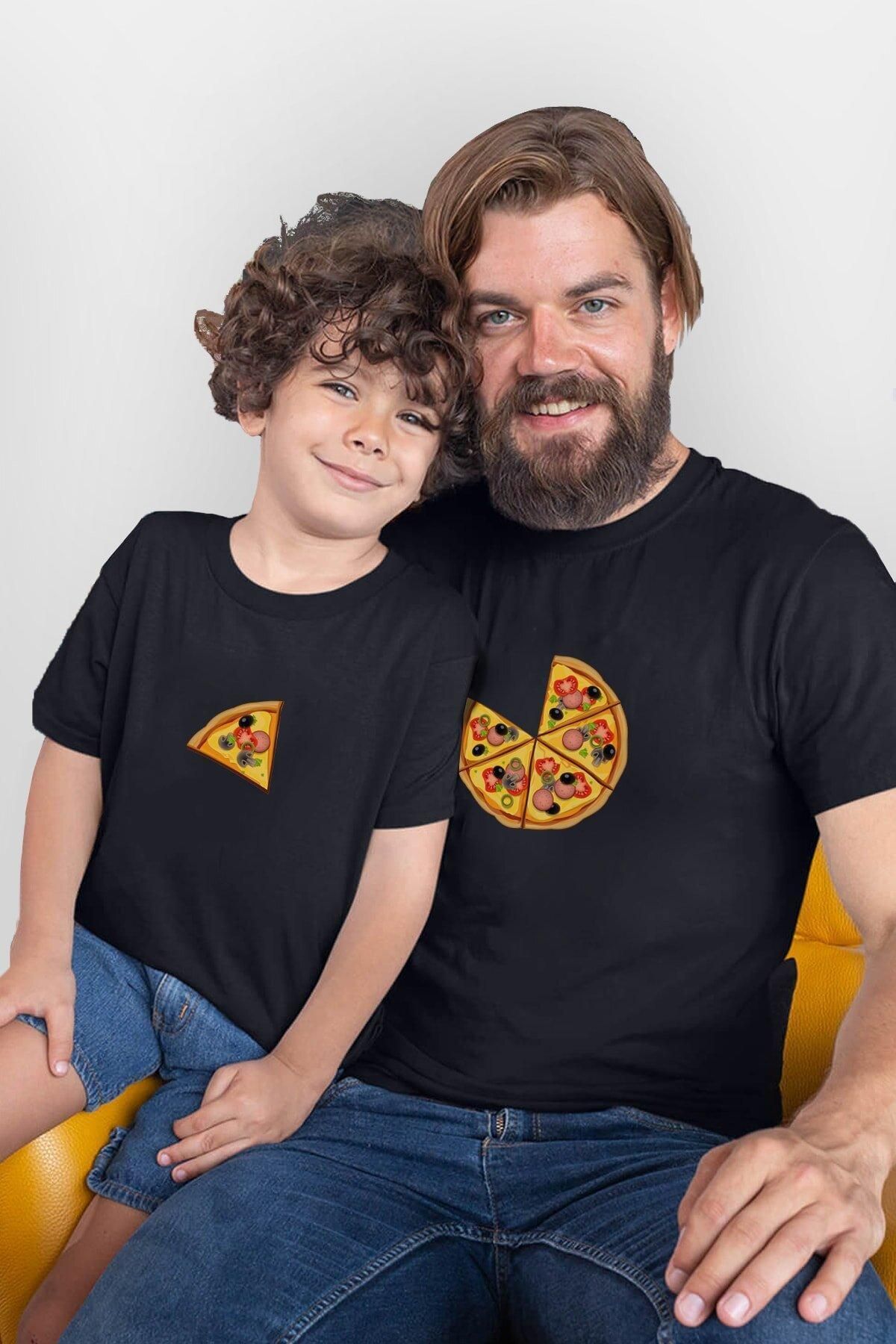 Tshirthane Pizza Baba Oğul Kız Tshirt(TEK ÜRÜN FİYATIDIR KOMBİN YAPMAK İÇİN 2 ADET SEPETE EKLEYİNİZ)