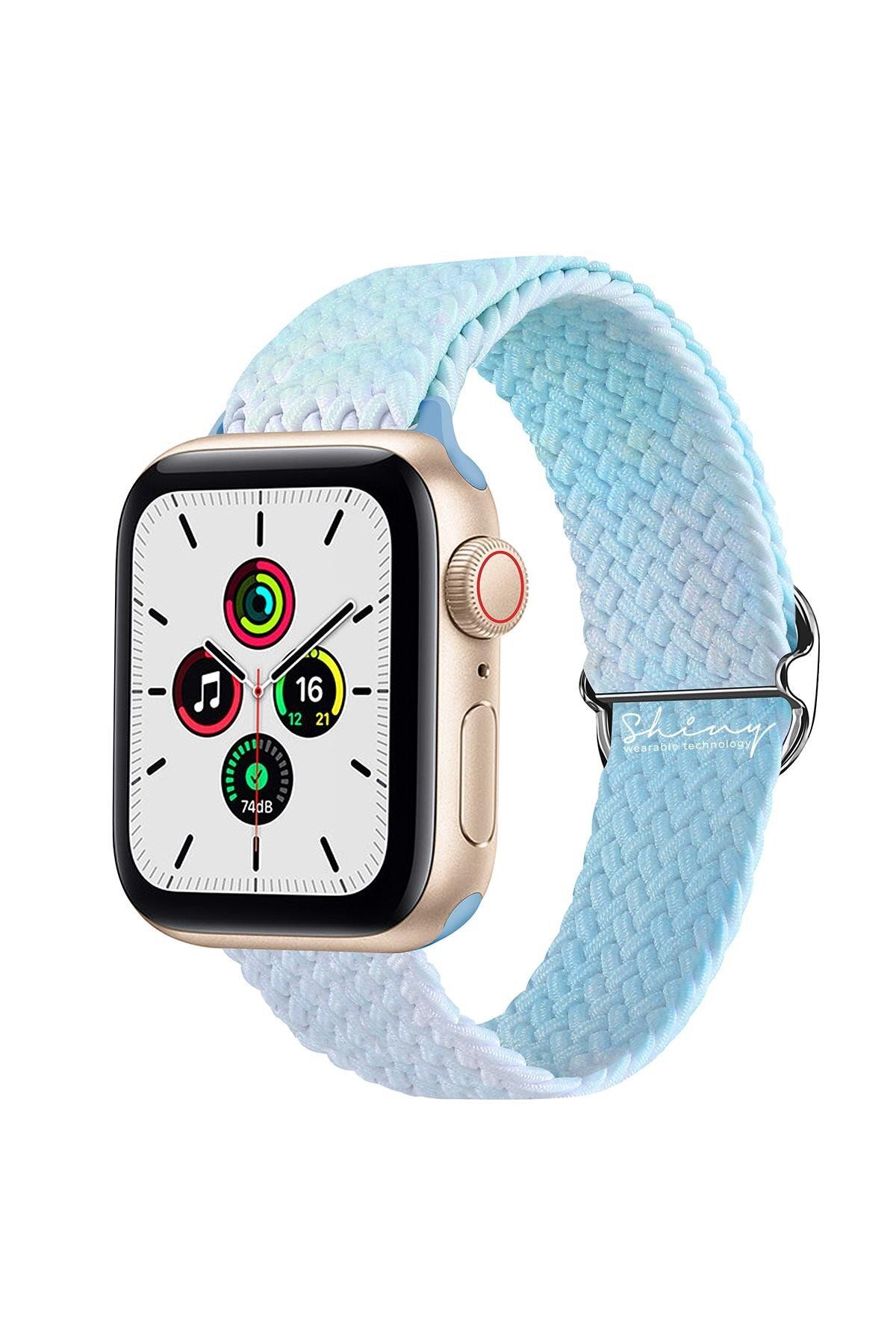 ShinyTECH Apple Watch Uyumlu Ayarlanabilir Renkli Örgü Loop Kordon Akuamarin