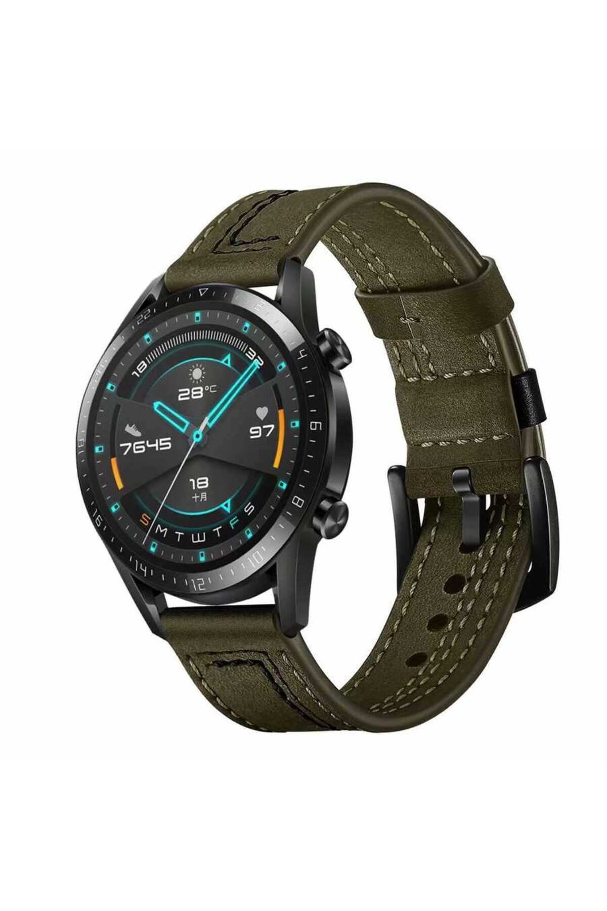 Genel Markalar Galaxy Watch 42mm (20mm) Uyumlu KRD-19 Deri Kordon Zore Yeşil