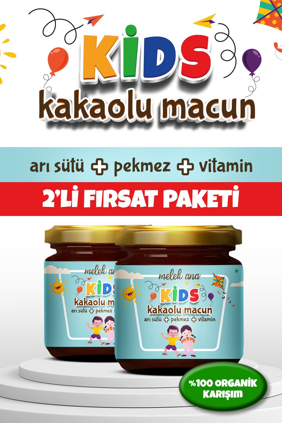 Melek Ana Kids Çocuklar için Özel Kakaolu, Arı sütlü, Vitaminli, İştah Açıcı, Kilo-Aldırıcı, Macun 2li Set