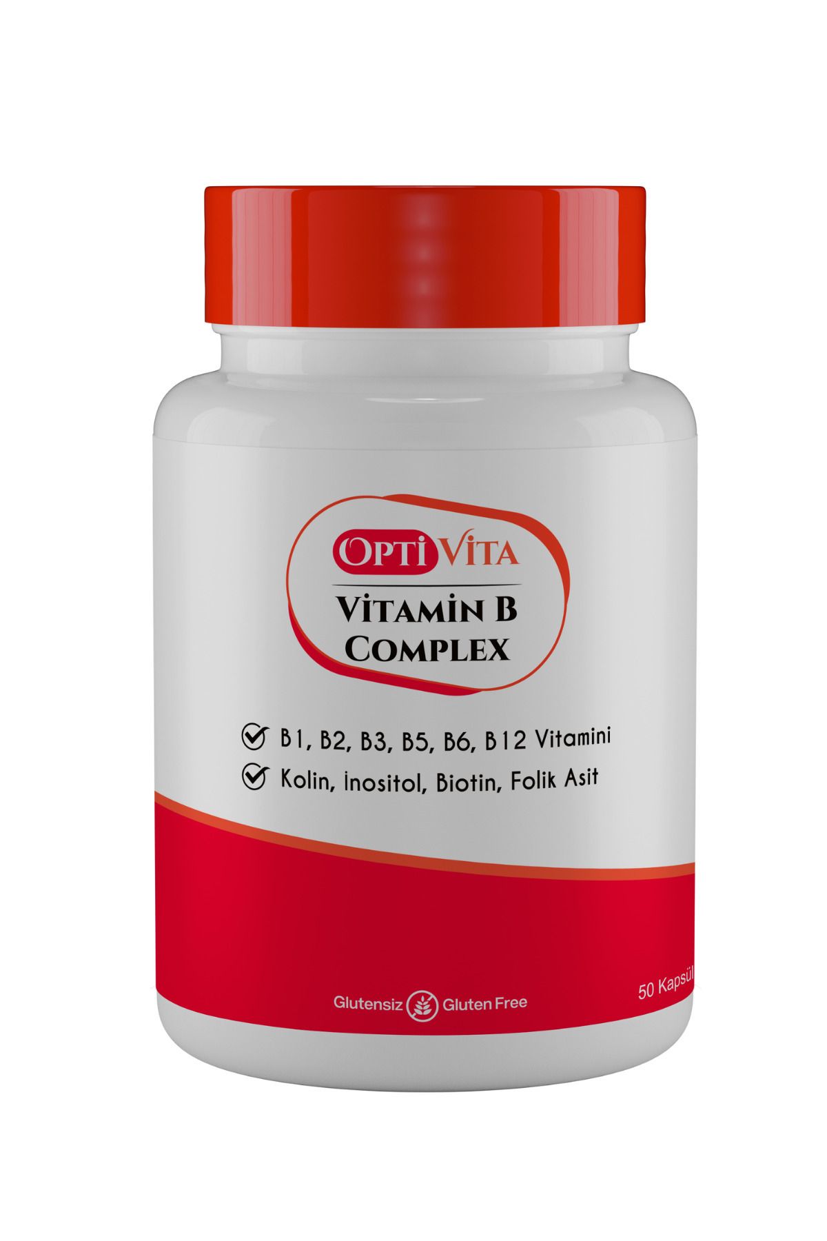 Optivita Vitamin B Complex 50 Kapsül B1, B2, B3, B5, B6, B12 Vitaminleri, Kolin, İnositol, Folik Asit, Biotin