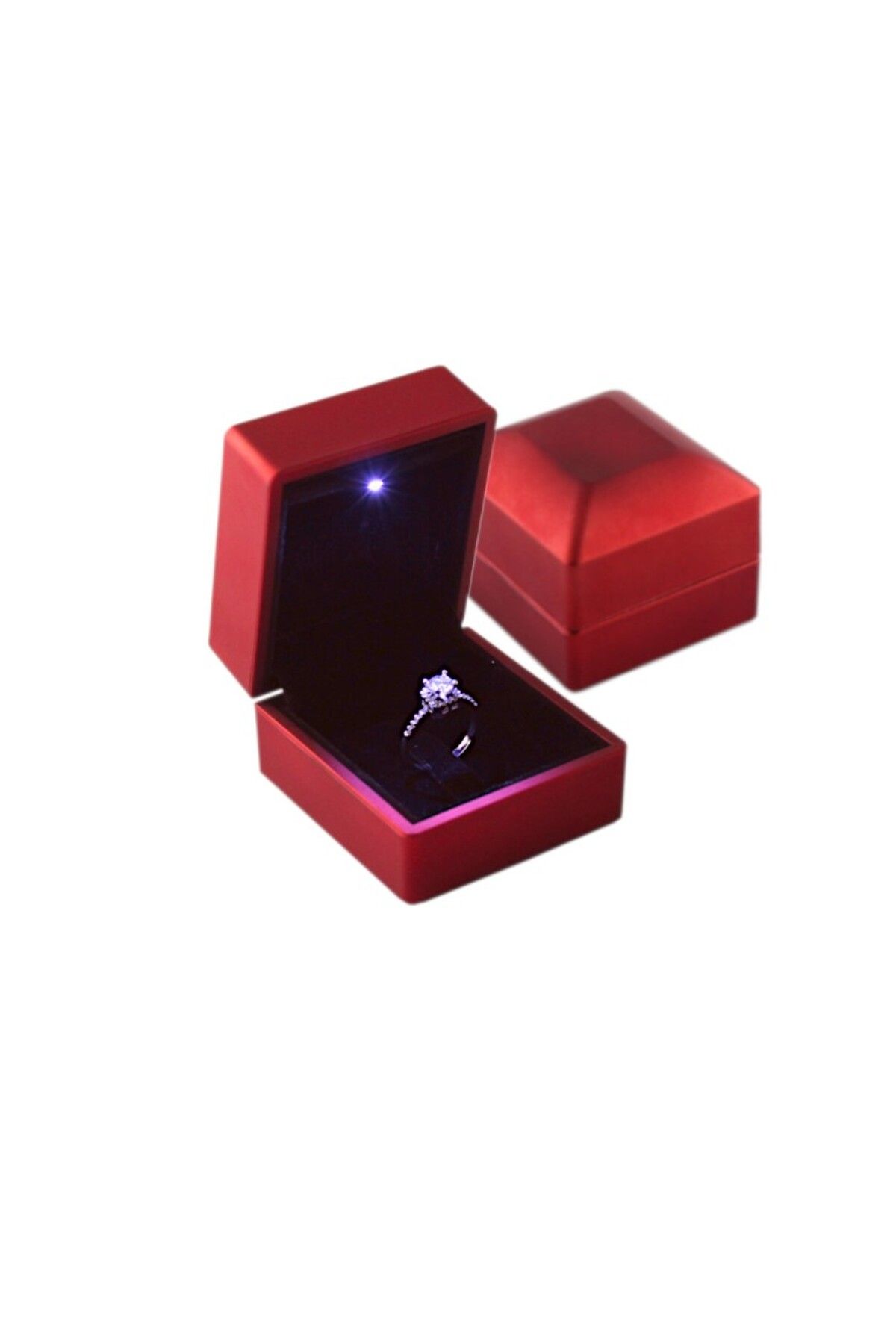 Ricco Jewellery Led Işıklı Kadife Yüzük Kutusu • Kırmızı Özel Işıklı Yüzük Kutusu • Teklif Yüzük Kutusu