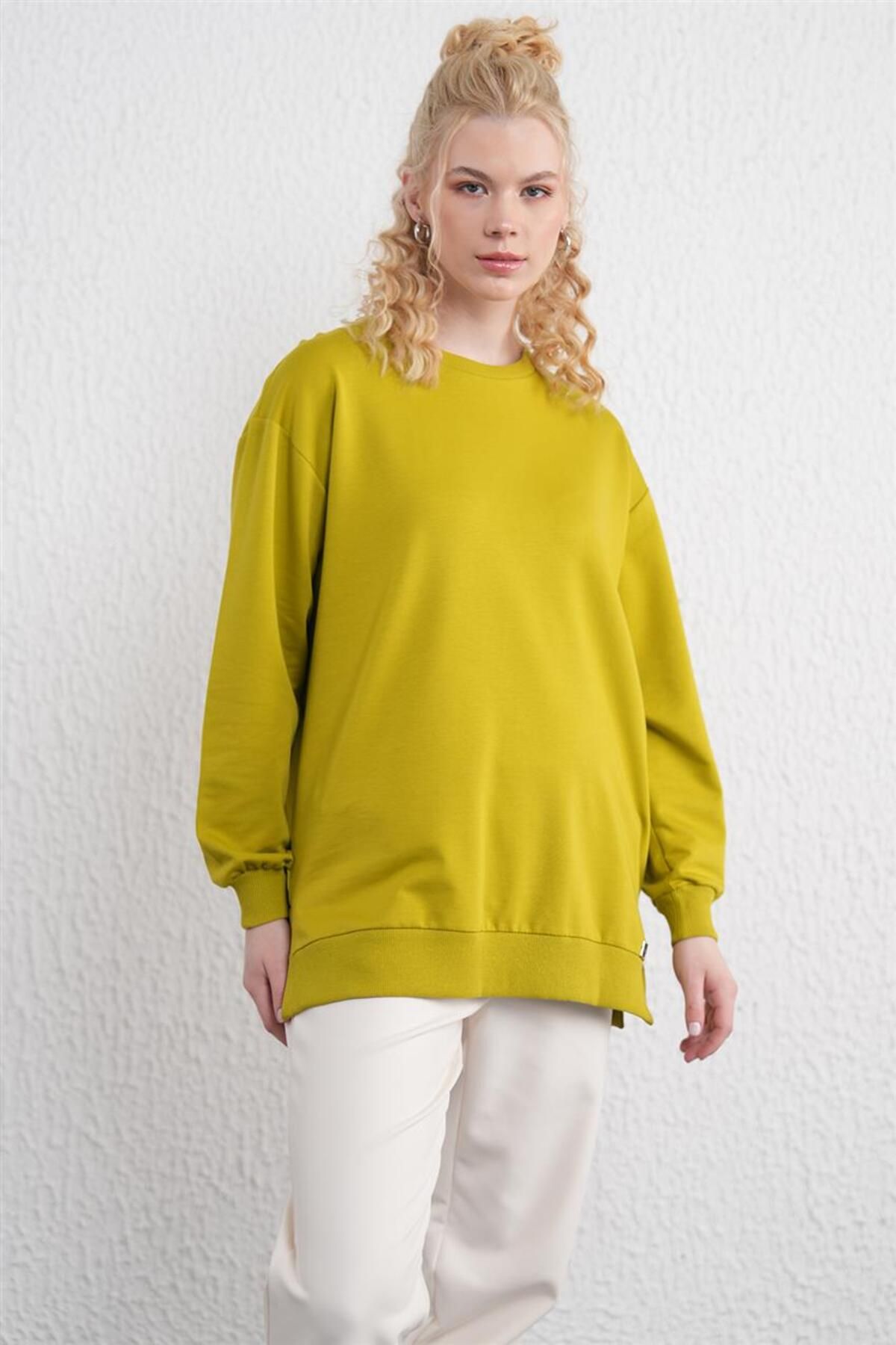 Kayra İki İplik Basic Olive Sweatshirt