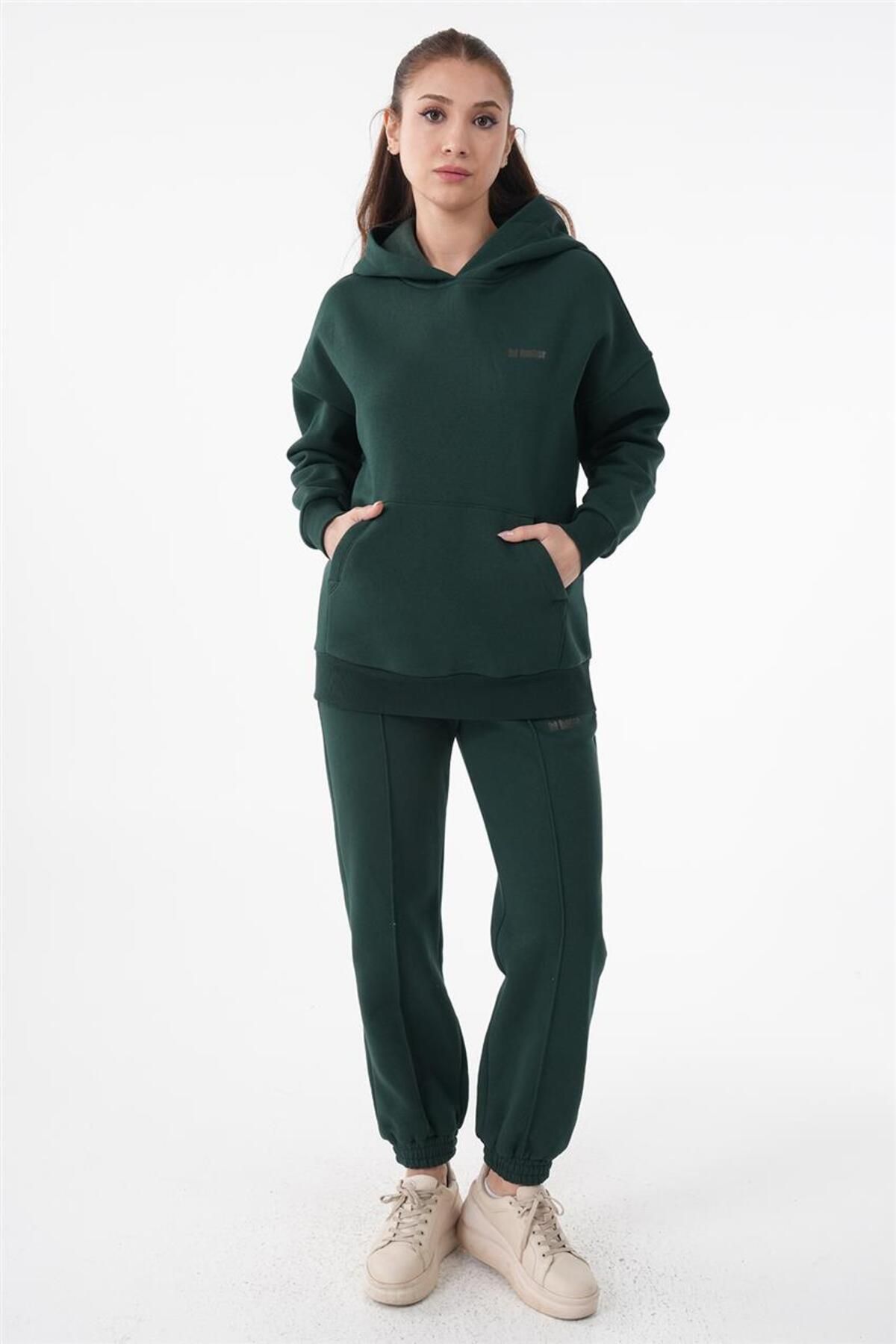 Loreen Kanguru Cepli Sweatshirt-Pantolon Yeşil İkili Takım
