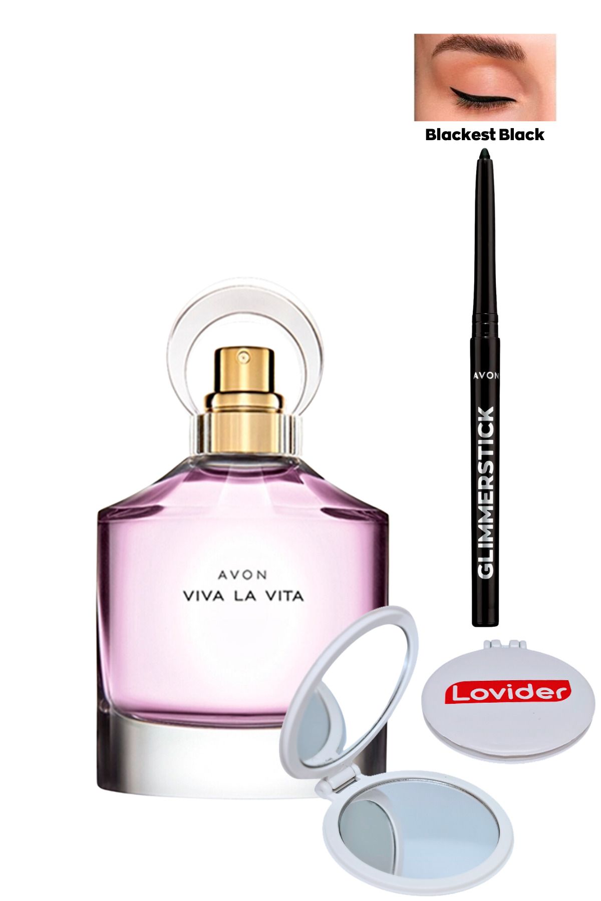 Avon Viva La Vita Kadın Parfüm EDP 50ml + Siyah Göz Kalemi + Lovider Cep Aynası Lovider1006