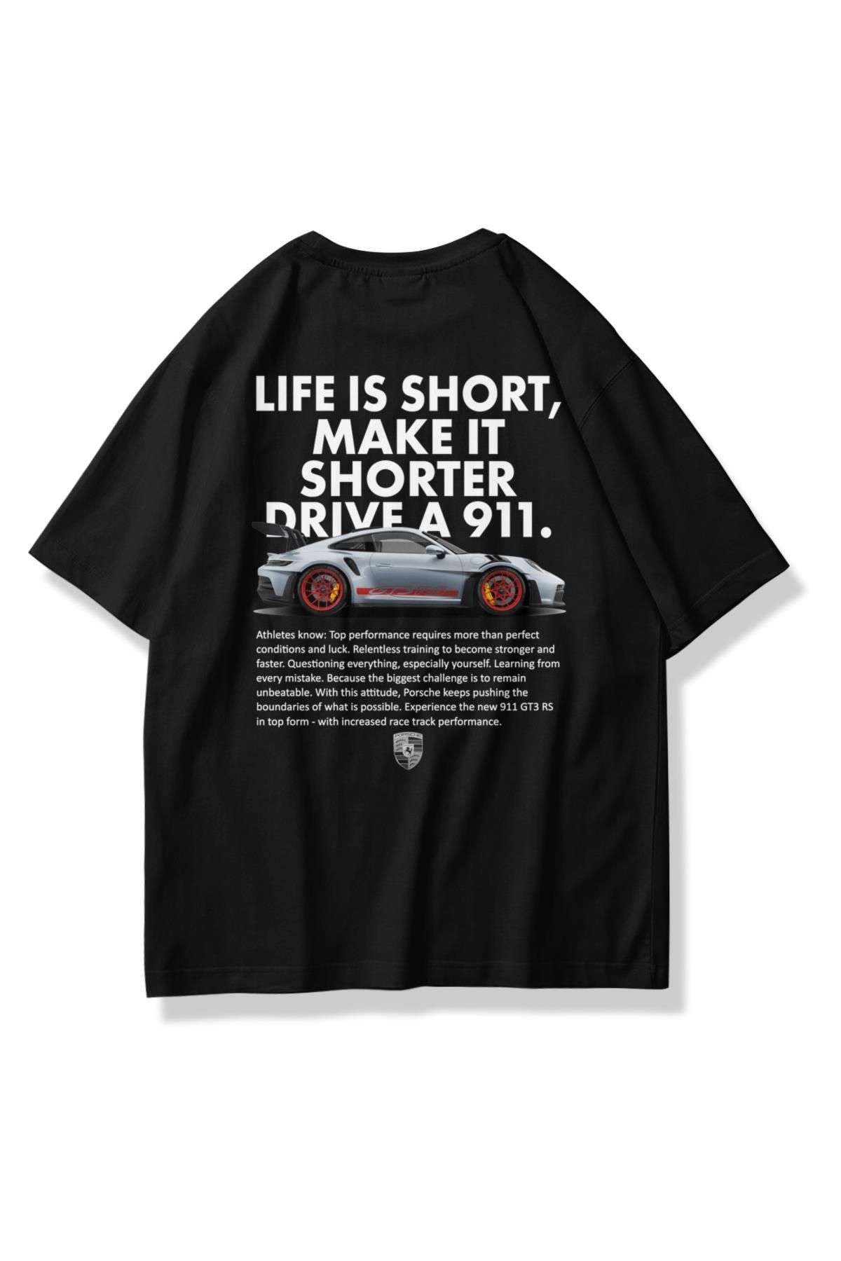 Trendiz Unisex Life is Short 911 Tshirt Siyah