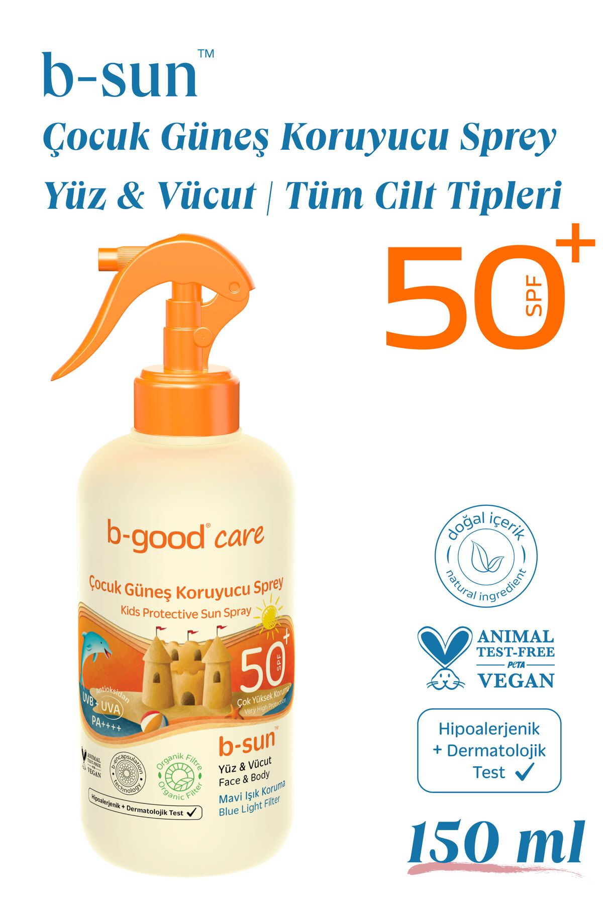 b-good care Bebek & Çocuk Güneş Spreyi SPF 50+ Yüz & Vücut için 150 ml