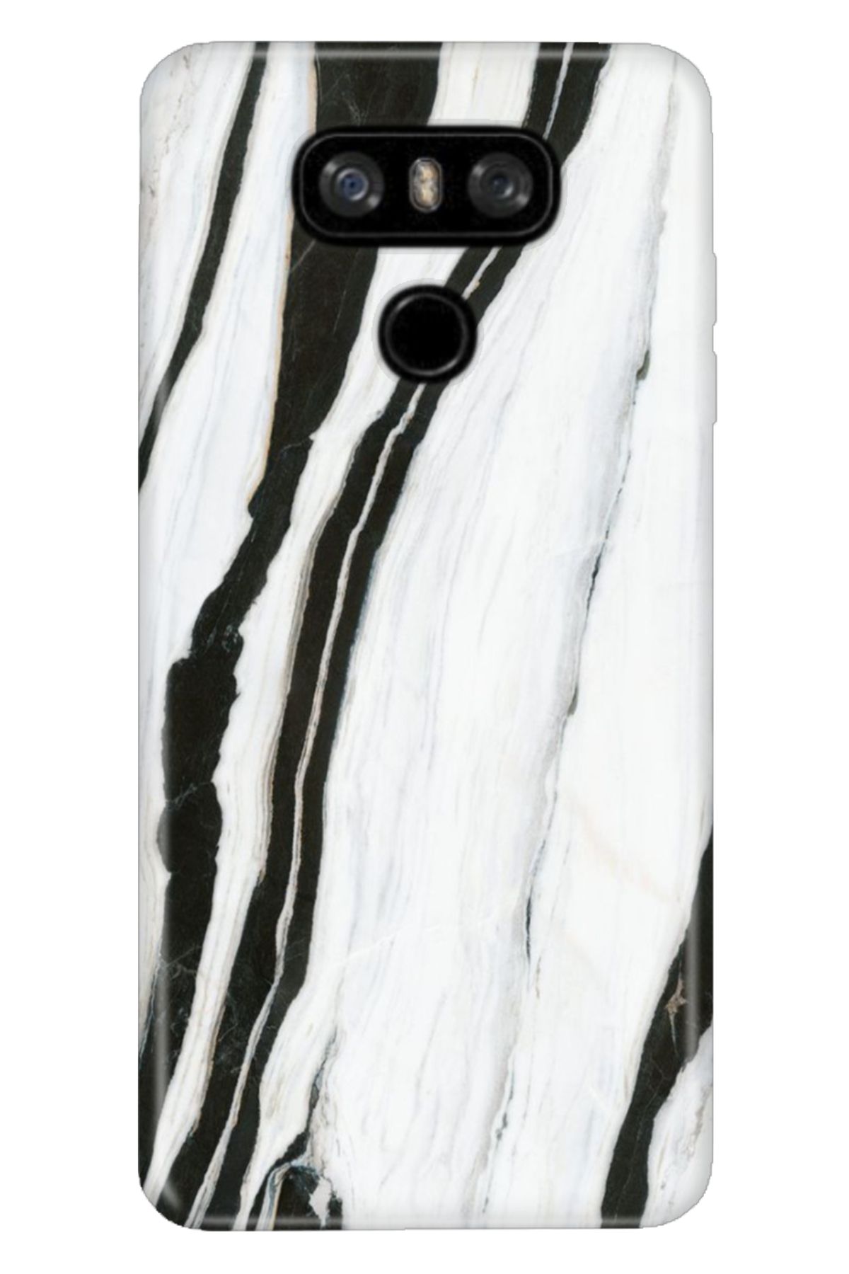 LG G6 Uyumlu Kılıf Resimli Desenli Silikon Siyah Beyaz Mermer
