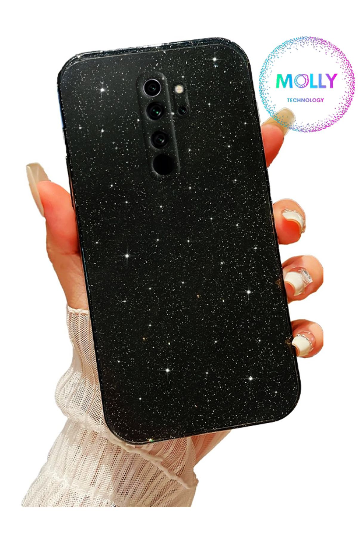Molly Xiaomi Redmi Note 8 PRO İçin Siyah Berry Simli Parlak Silikon Kılıf