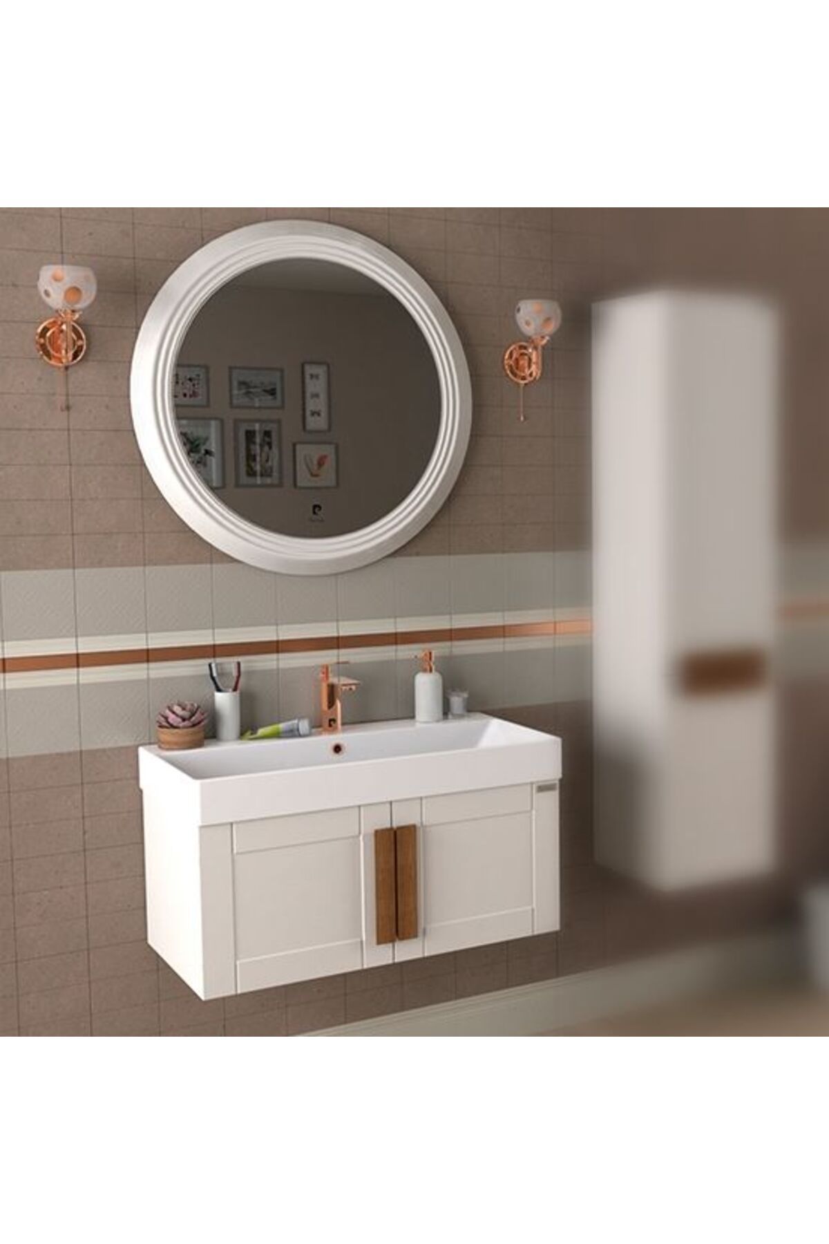 Pierre Cardin Pio 85 Cm Antique White Banyo Dolabı Mat Beyaz Ahşap Kulplu