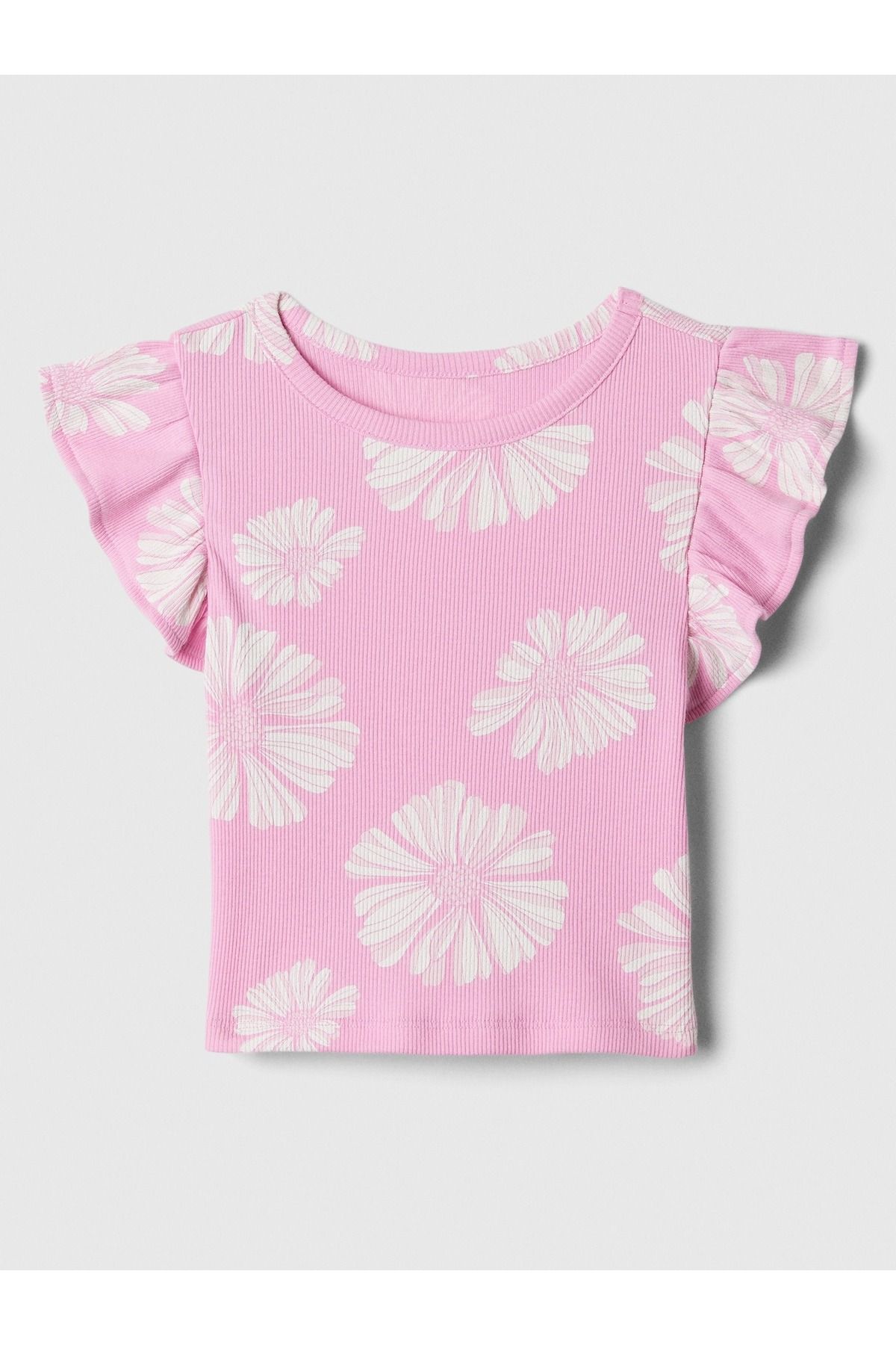 GAP Kız Bebek Pembe Fırfır Kollu Desenli T-Shirt