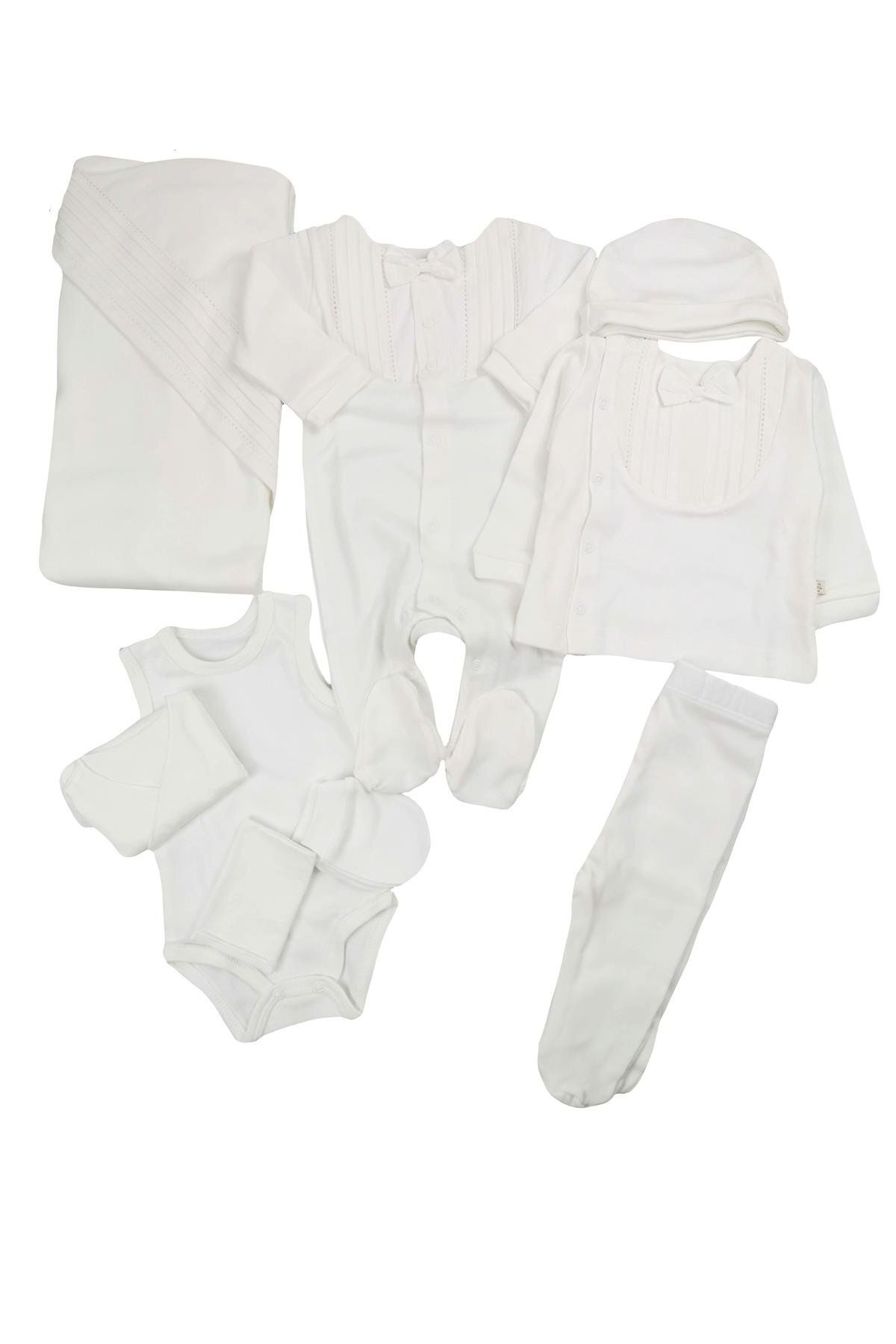 Pugi Baby Nervüllü Erkek Bebek Hastane Çıkışı 10Lu Set Beyaz