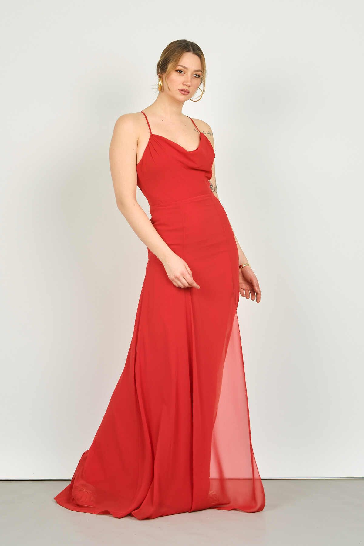DORİDORCA Doridorca Kadın Askılı Abiye Elbise 5924049 Kırmızı