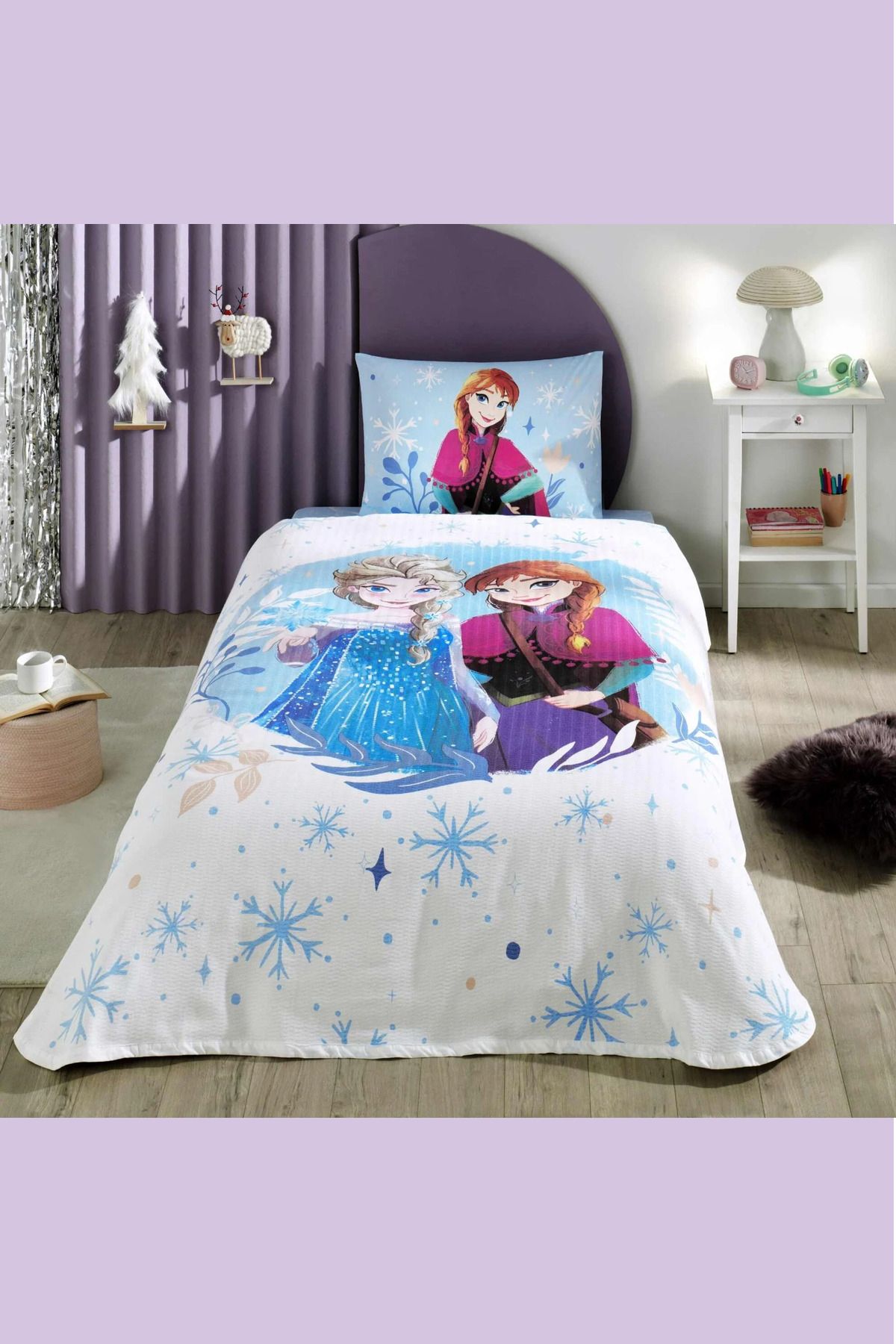 Taç Frozen Spring Lisanslı Tek Kişilik Pike Takımı %100 Pamuklu