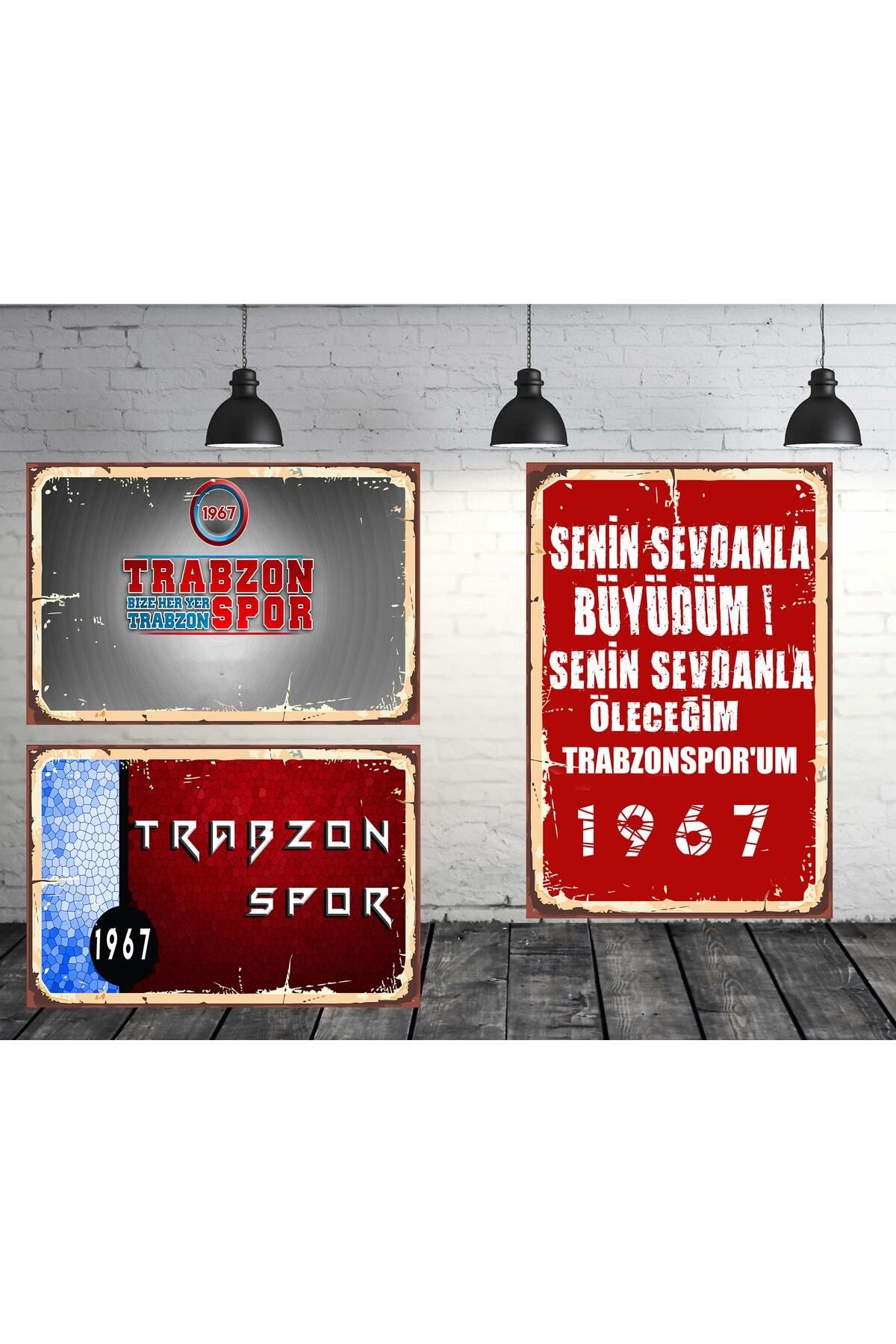 hazalshop Trabzonspor Senin Sevdanla Büyüdüm 1967 Seti 3 Adet 20x30 Cm Retro Ahşap Tablo