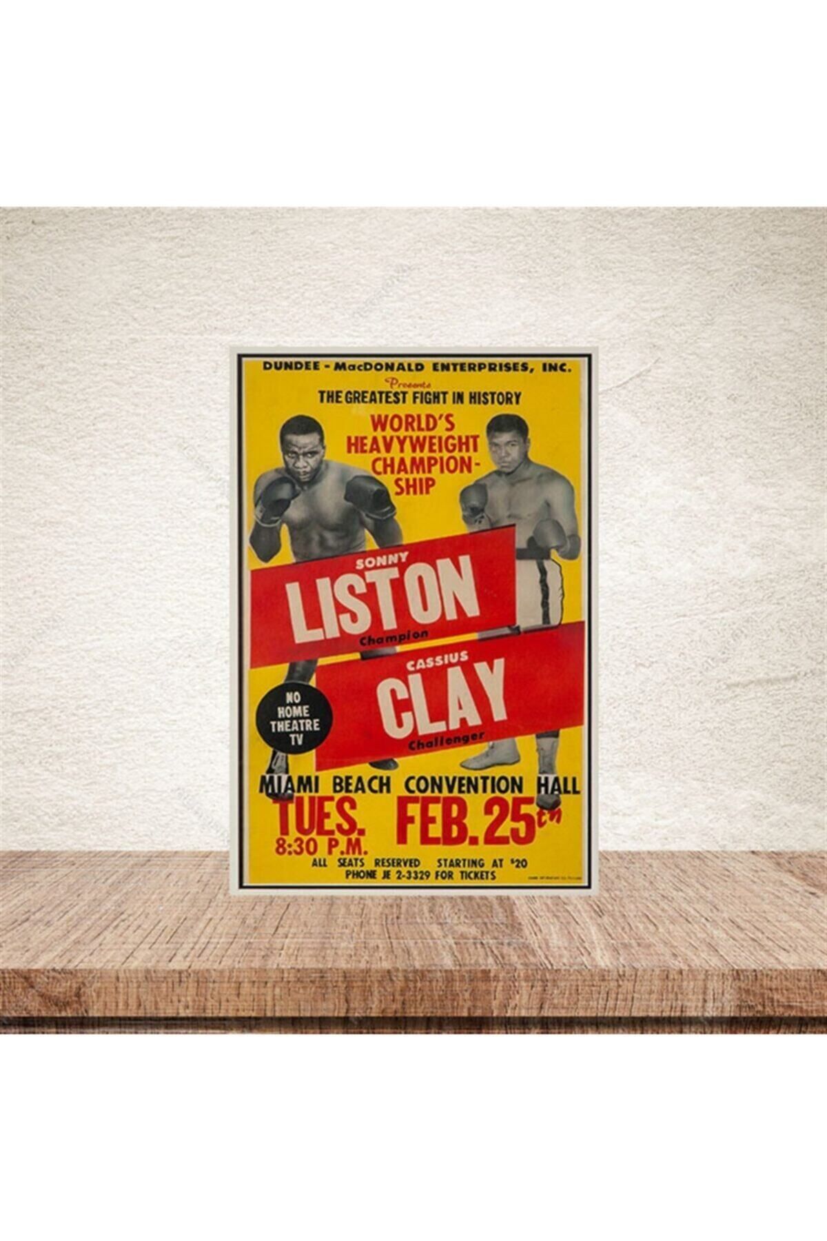 hazalshop Cassius Clay Vs. Sonny Liston 20-30 Cm Retro Ahşap Poster