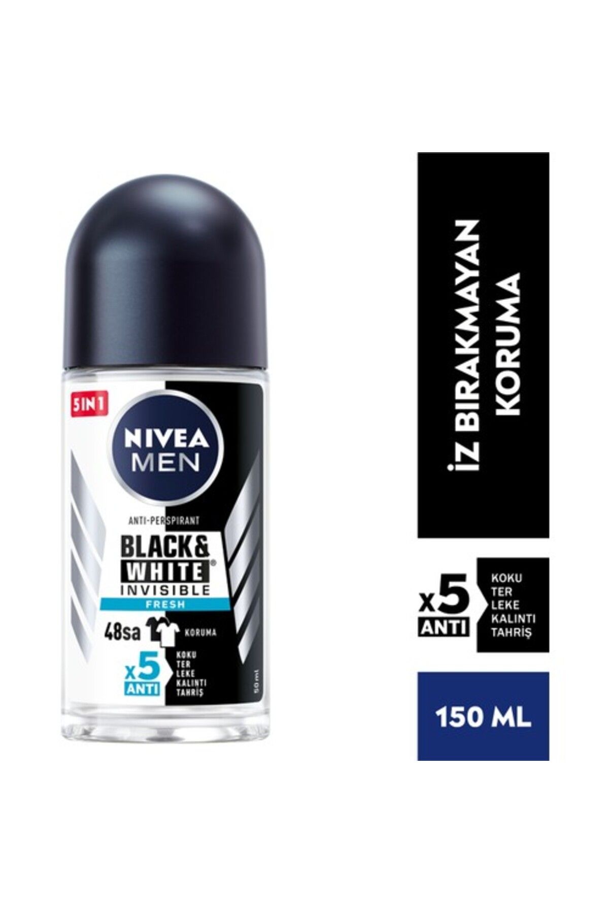 NIVEA Men Erkek Roll On Deodorant Black&white Fresh,48 Saat Anti-perspirant Koruma,50ml