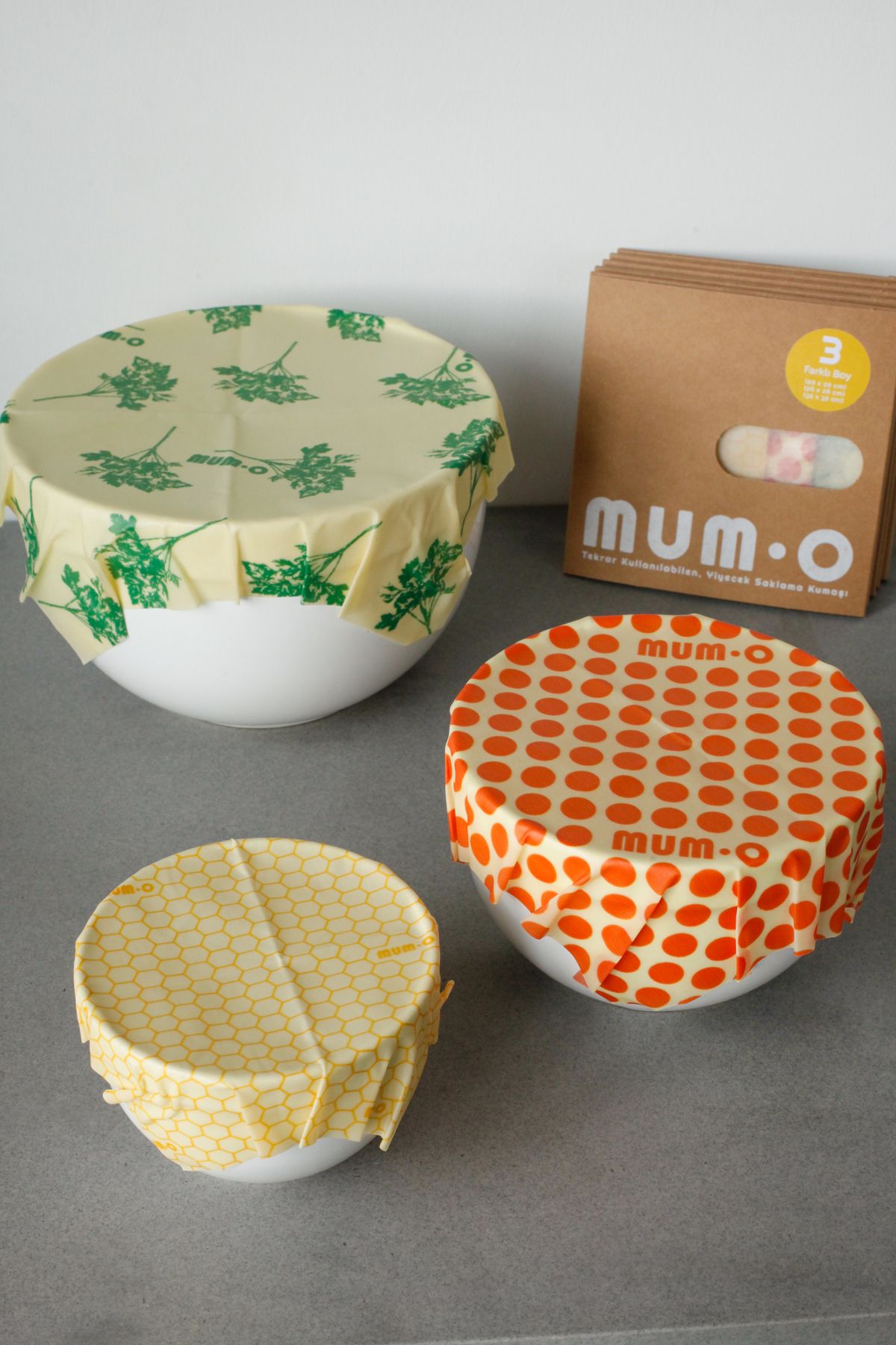 MUMO 3'lü Karma Set - Tekrar Kullanılabilen Balmumlu Yiyecek Saklama Kumaşı