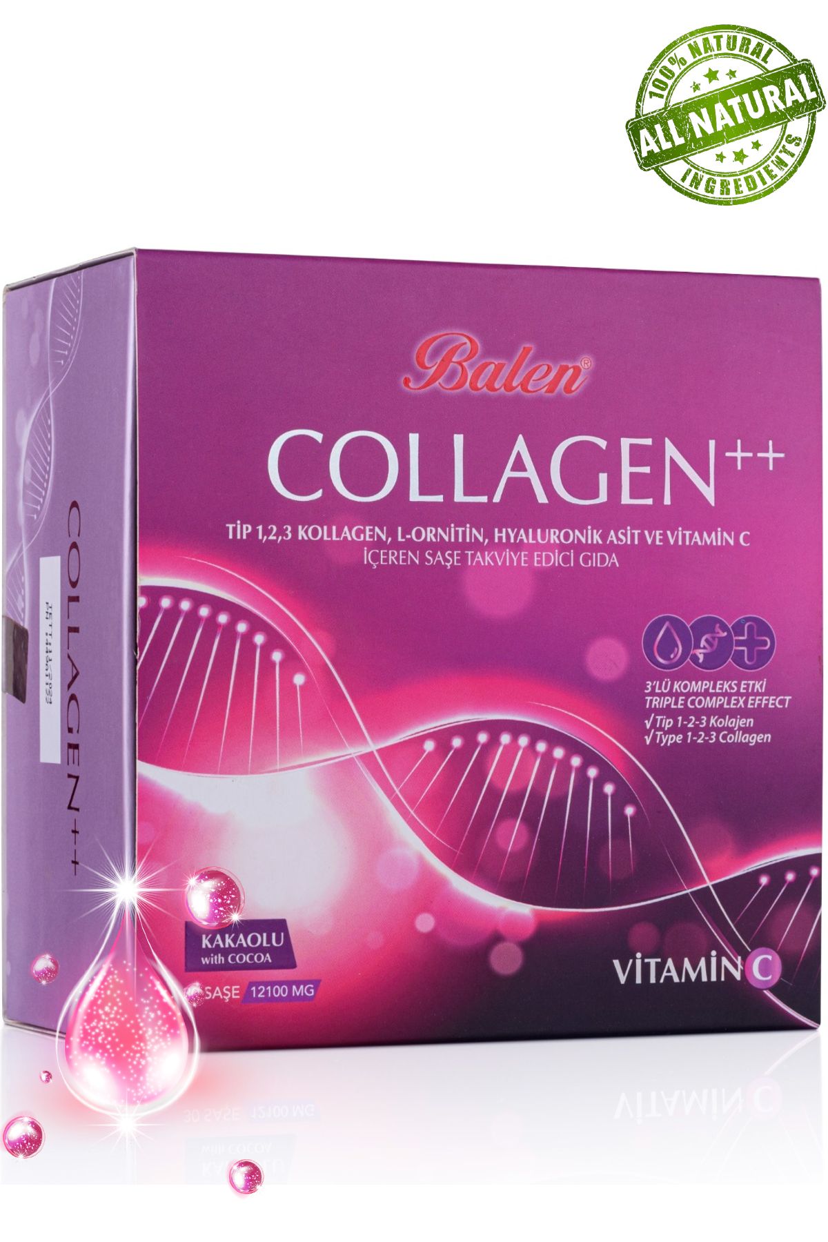 Balen Collagen Complex++ Tip 1, 2, 3 Kollajen, L-Ornitin, Hyal. Asit, Vitamin C Şase Kakaolu