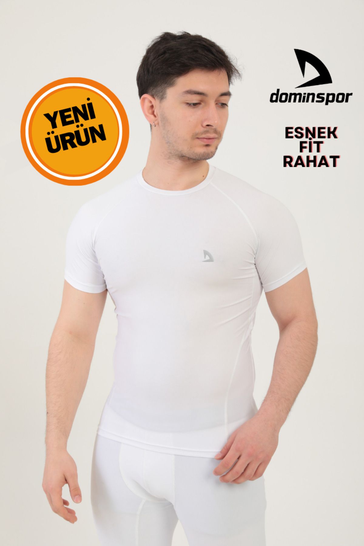 DOMİN SPOR Beyaz Kısa Kollu Compression Body T-shirt Fitness Body Gym Body Tshirt