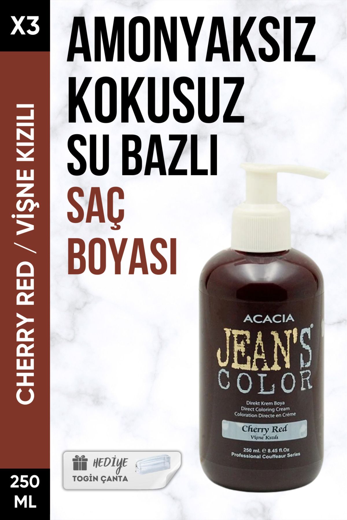 Acacia Amonyaksız Vişne Kızılı Renkli Saç Boyası 250 Ml X3 Adet + Togin Çanta Hediye
